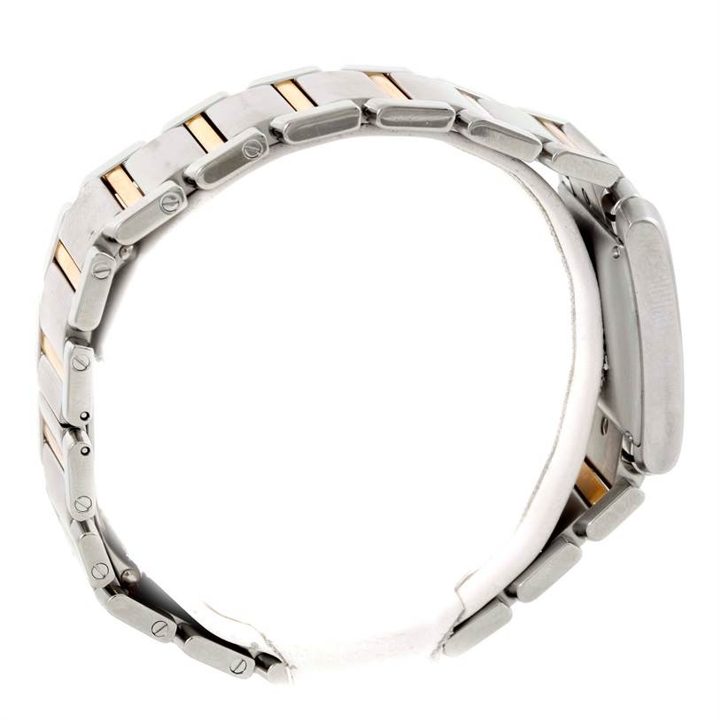 This image shows the side view of the Tank Francaise watch by Cartier, highlighting its metal bracelet and case.