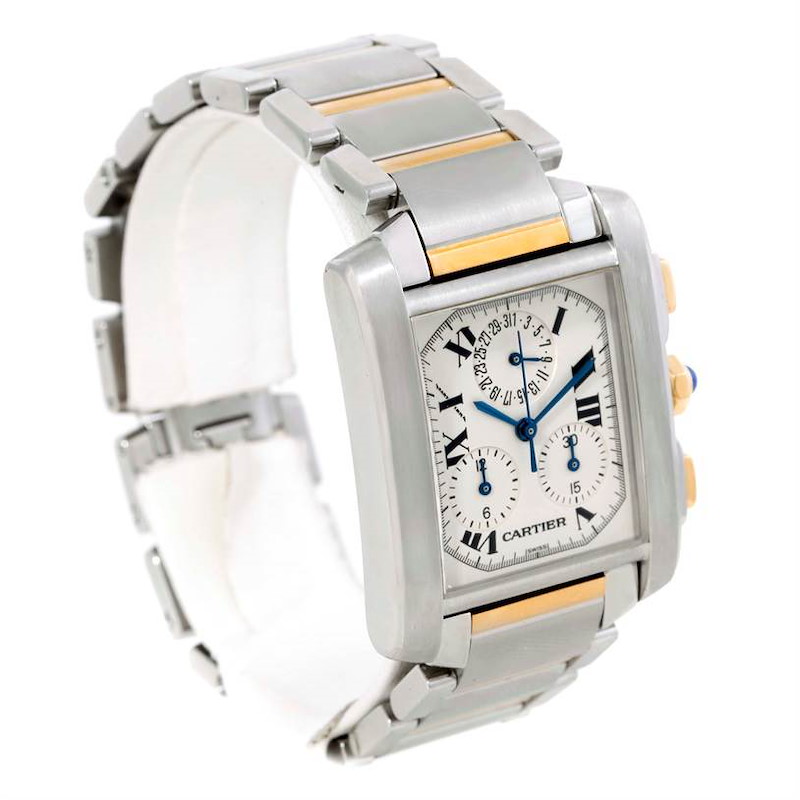 Cartier Tank Francaise Mens Steel Gold Chrongraph Watch W51004Q4 SwissWatchExpo