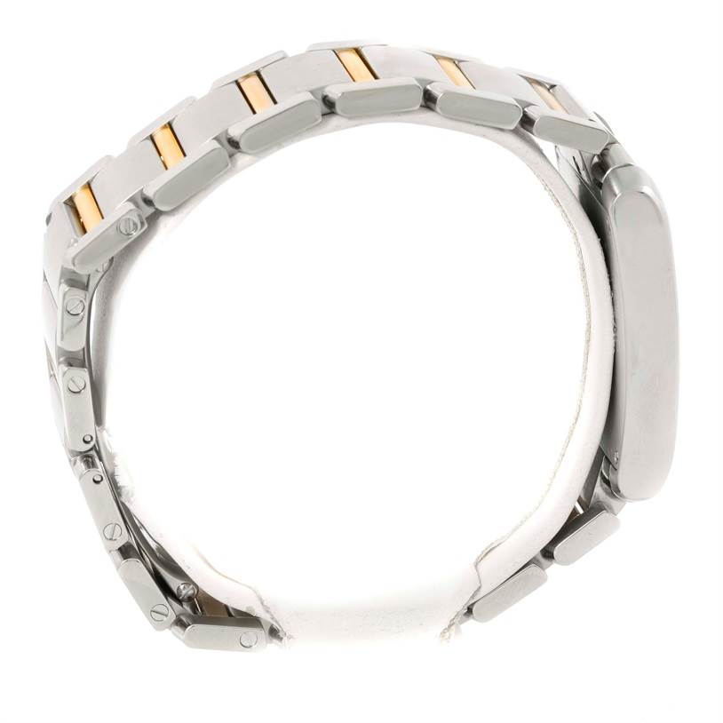 This image shows the side view of the strap and clasp of the Cartier Tank Française watch.