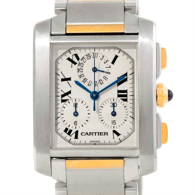 Cartier Tank Francaise Mens Steel Gold Chrongraph Watch W51004Q4 SwissWatchExpo