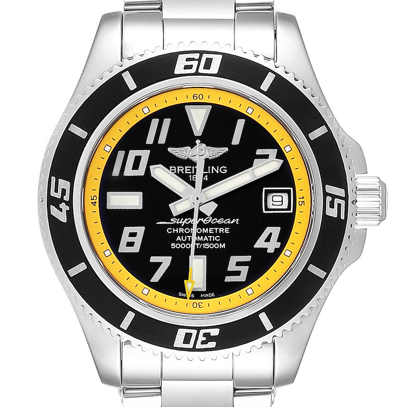 Breitling Superocean Abyss Black Yellow Steel Mens Watch A17364 Box Papers SwissWatchExpo
