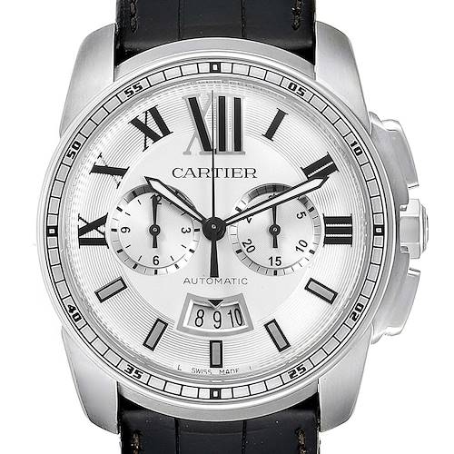 Photo of Calibre De Cartier Steel Chronograph Silver Dial Mens Watch W7100046
