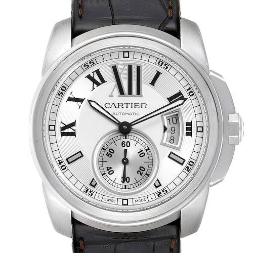 Photo of Cartier Calibre Silver Dial Steel Mens Watch W7100037 Box Papers
