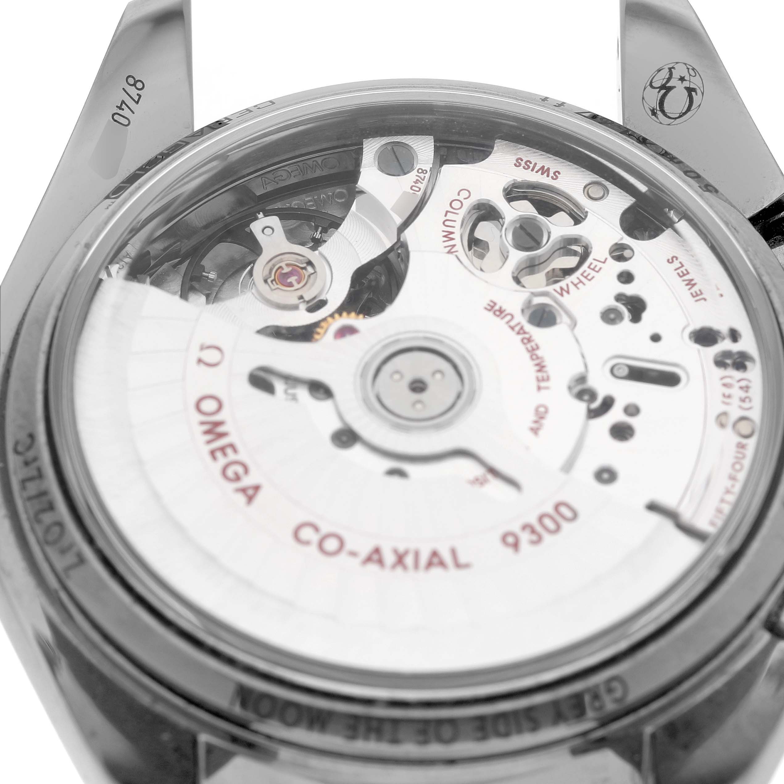 The image shows the case back of the Omega Speedmaster 311.63.44.51.99.001 Men's Ceramic Grey Dial, highlighting its Co-Axial 9300 movement.