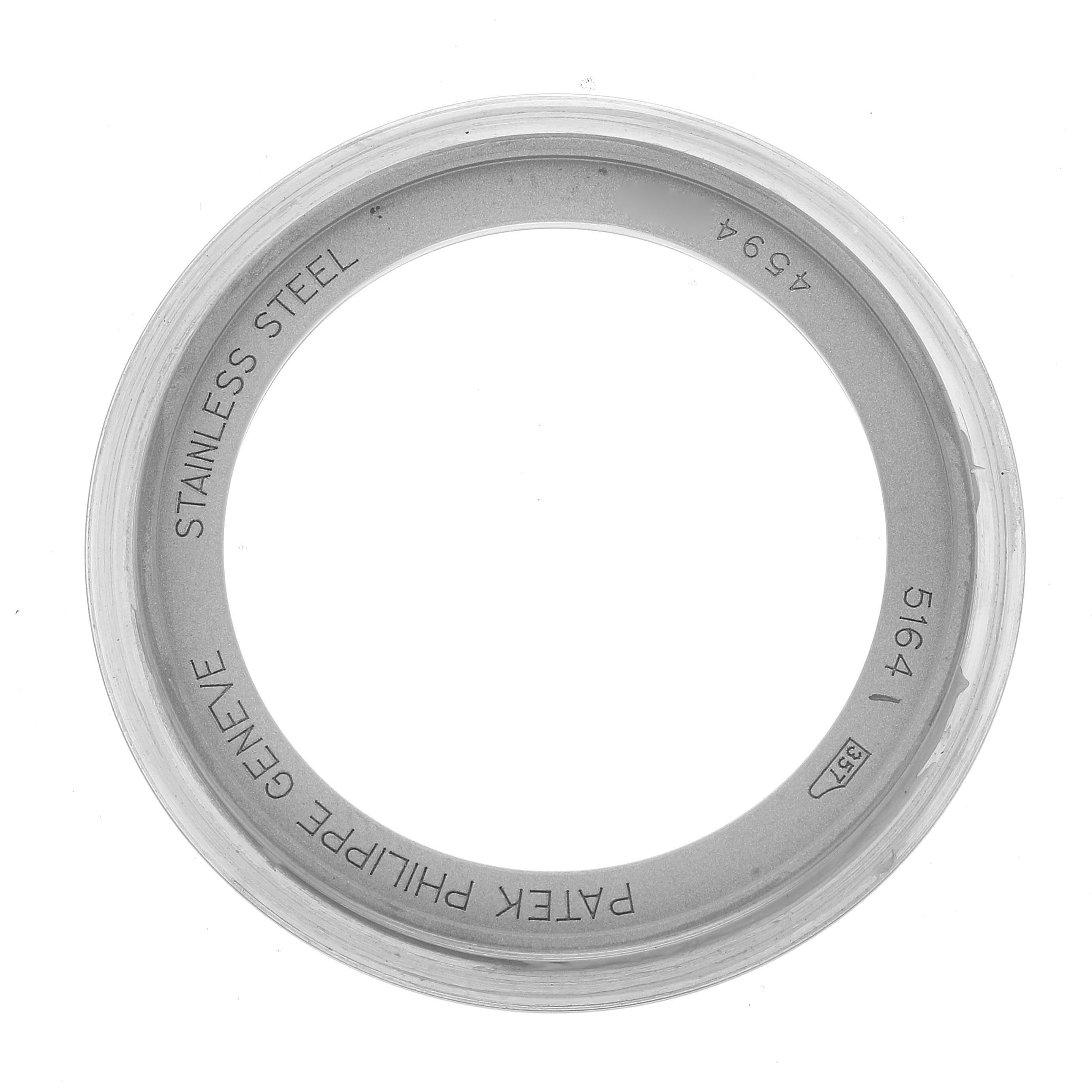 The image shows a top-down view of the stainless steel bezel for the Patek Philippe Aquanaut 5164 Men's Stainless Steel Black Dial 5164 Men's Stainless Steel Black Dial model.