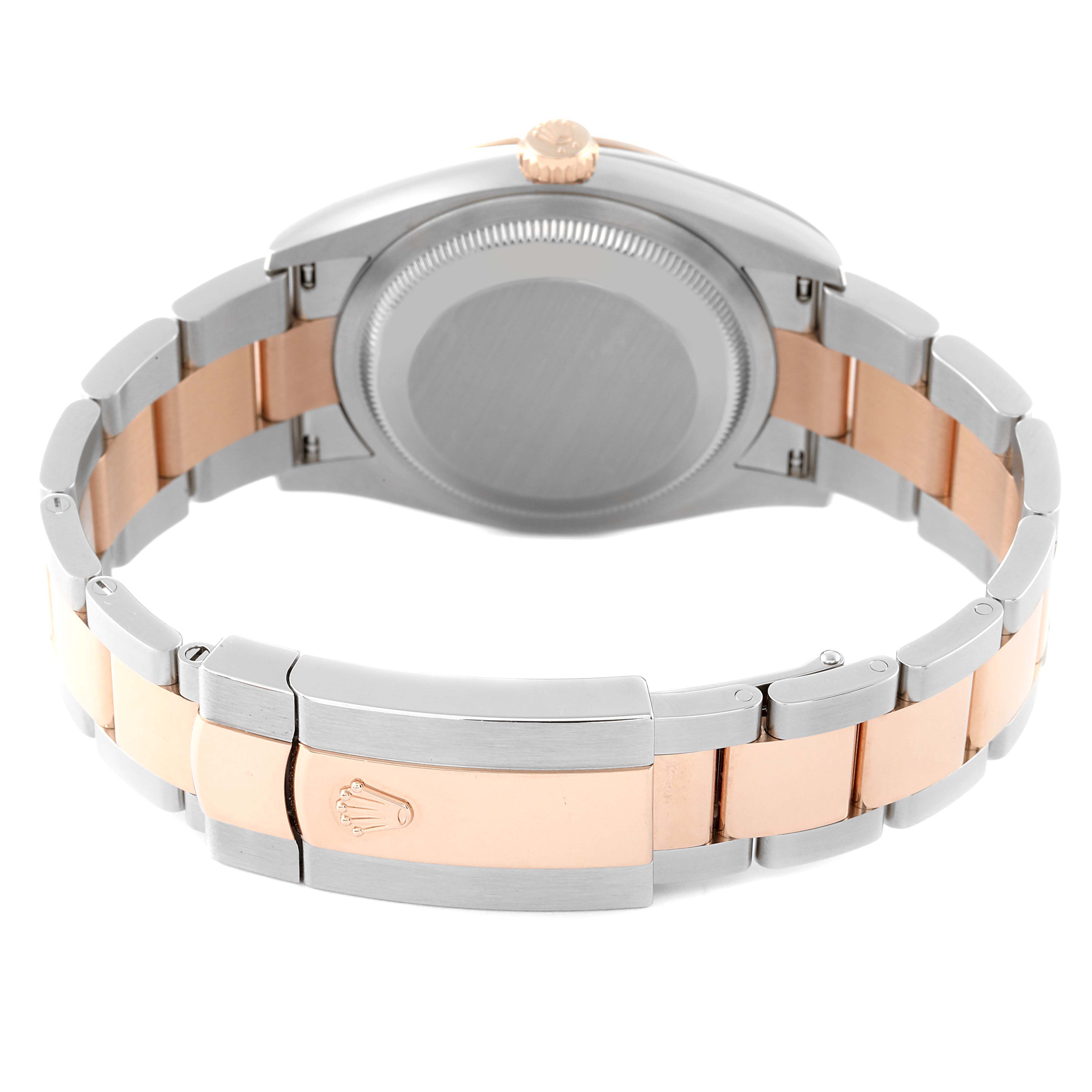 The image shows the back view of the Rolex Datejust 126231 Men's Steel and Gold (two tone) Grey Dial 126231 Men's Steel and Gold (two tone) Grey Dial watch, highlighting the case back and the two-toned bracelet with a clasp.