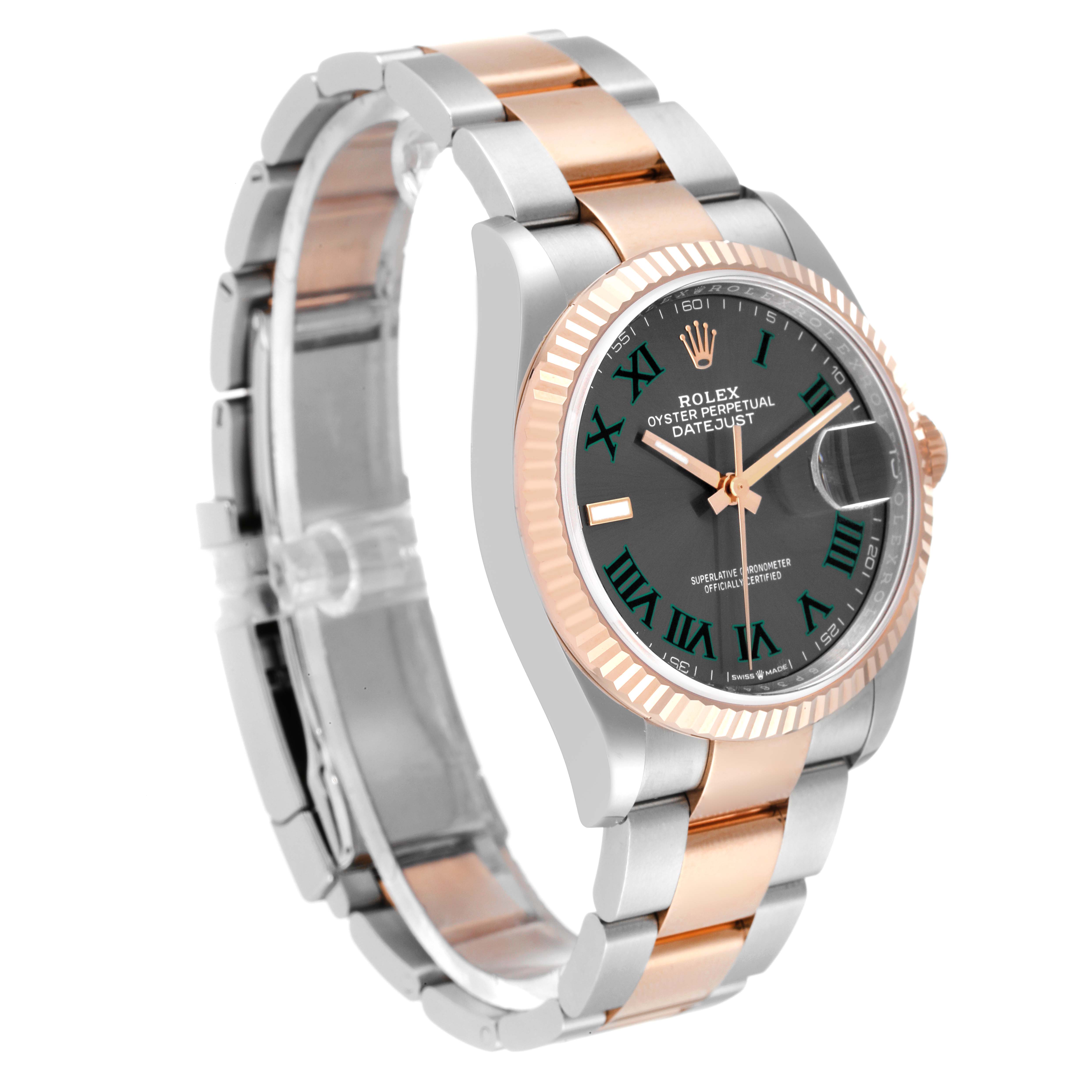 The image shows a Rolex Datejust 126231 Men's Steel and Gold (two tone) Grey Dial 126231 Men's Steel and Gold (two tone) Grey Dial watch at a side angle, highlighting the dial, bezel, and two-tone bracelet.