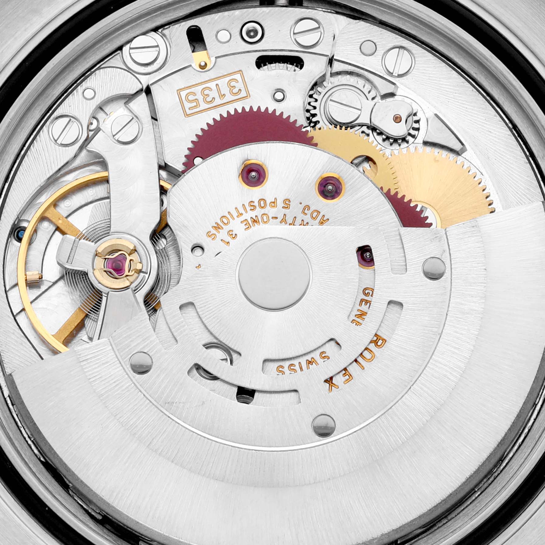 This image shows a top-down view of the intricate internal movement of a Rolex Turn-o-Graph 116264 Men's Stainless Steel Black Dial 116264 Men's Stainless Steel Black Dial watch.