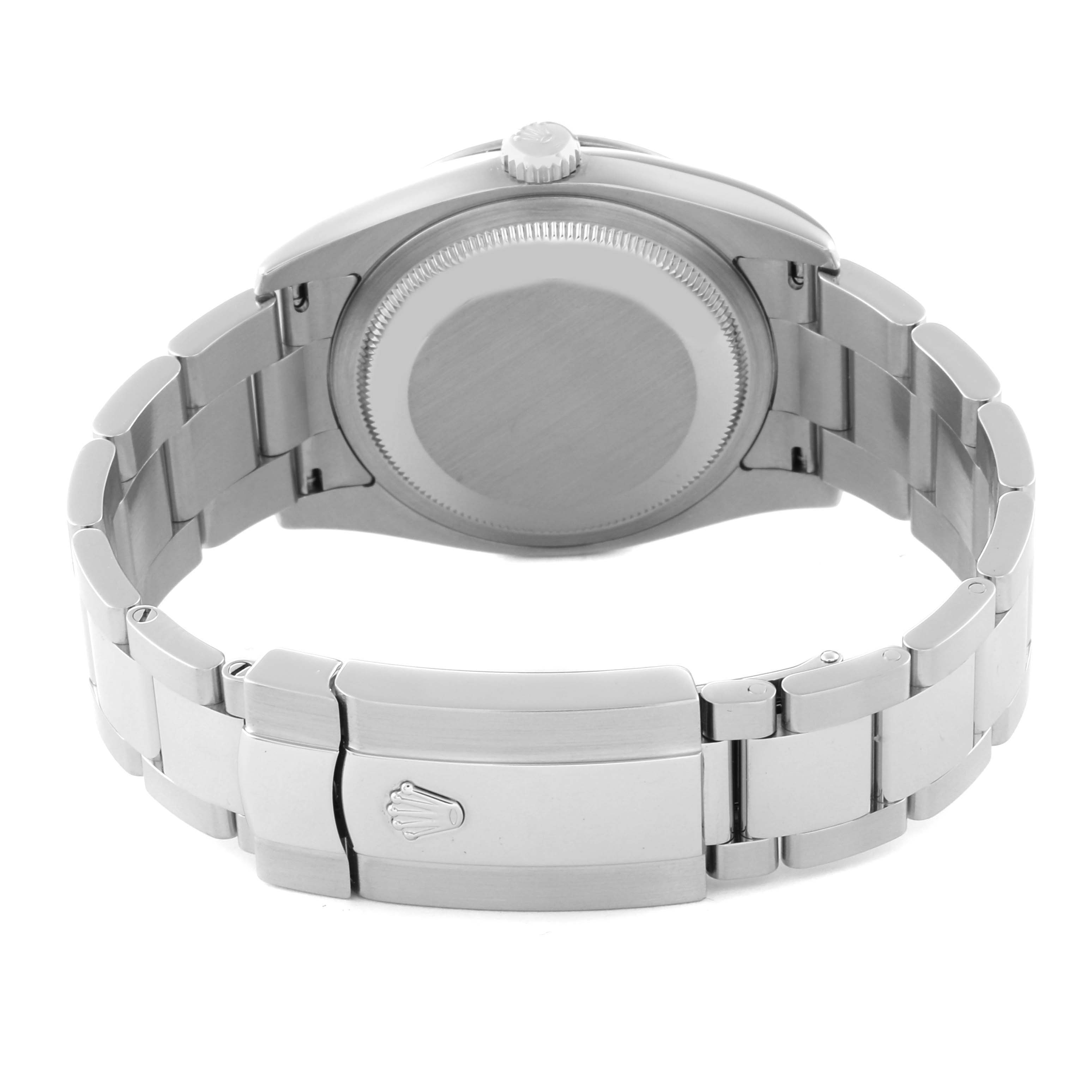 This image shows the back view of the Rolex Turn-o-Graph 116264 Men's Stainless Steel Black Dial 116264 Men's Stainless Steel Black Dial watch, highlighting its stainless steel bracelet and clasp.