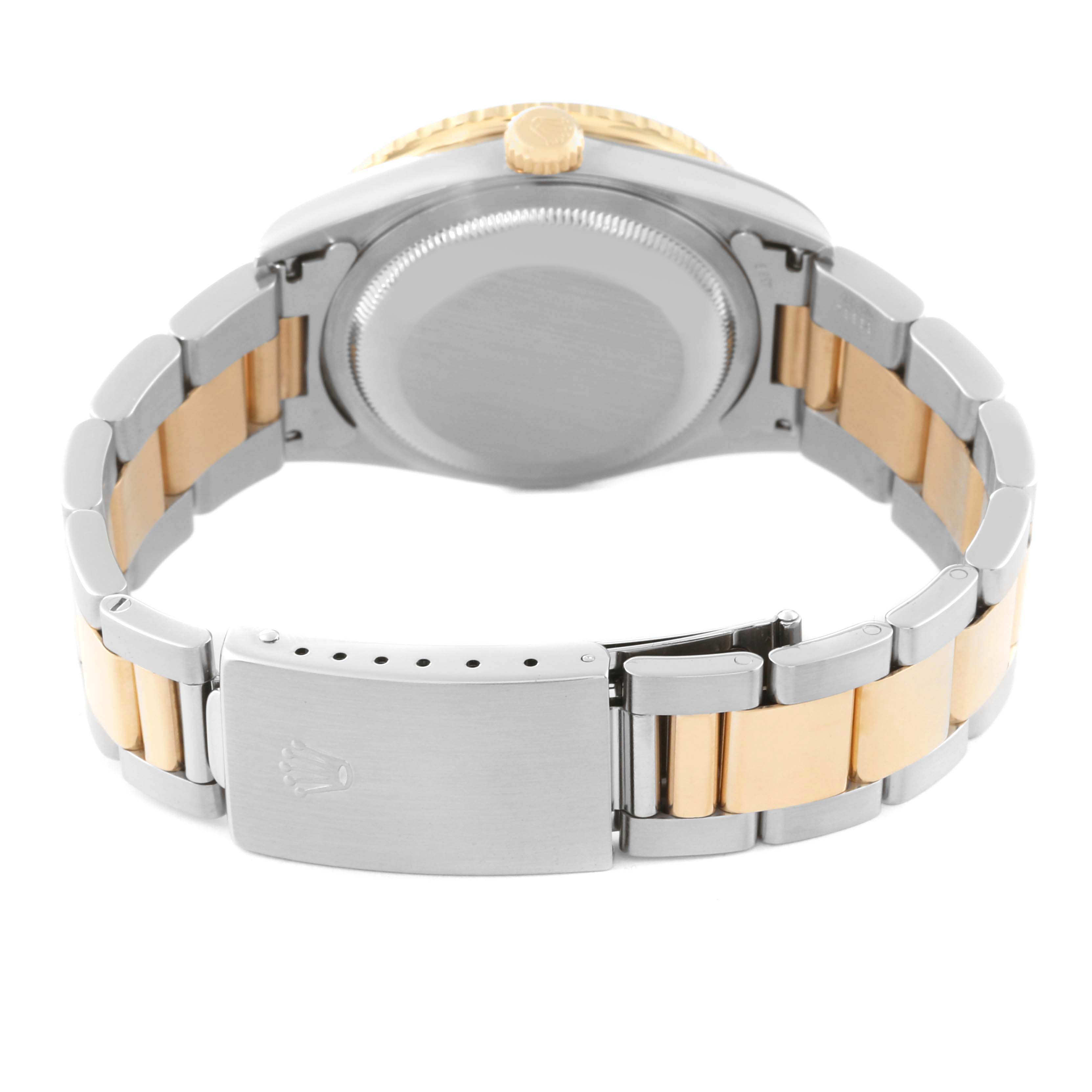 The image shows the back of a Rolex Turn-o-Graph 16263 Men's Steel and Gold (two tone) Beige Dial 16263 Men's Steel and Gold (two tone) Beige Dial watch, focusing on the bracelet and clasp.