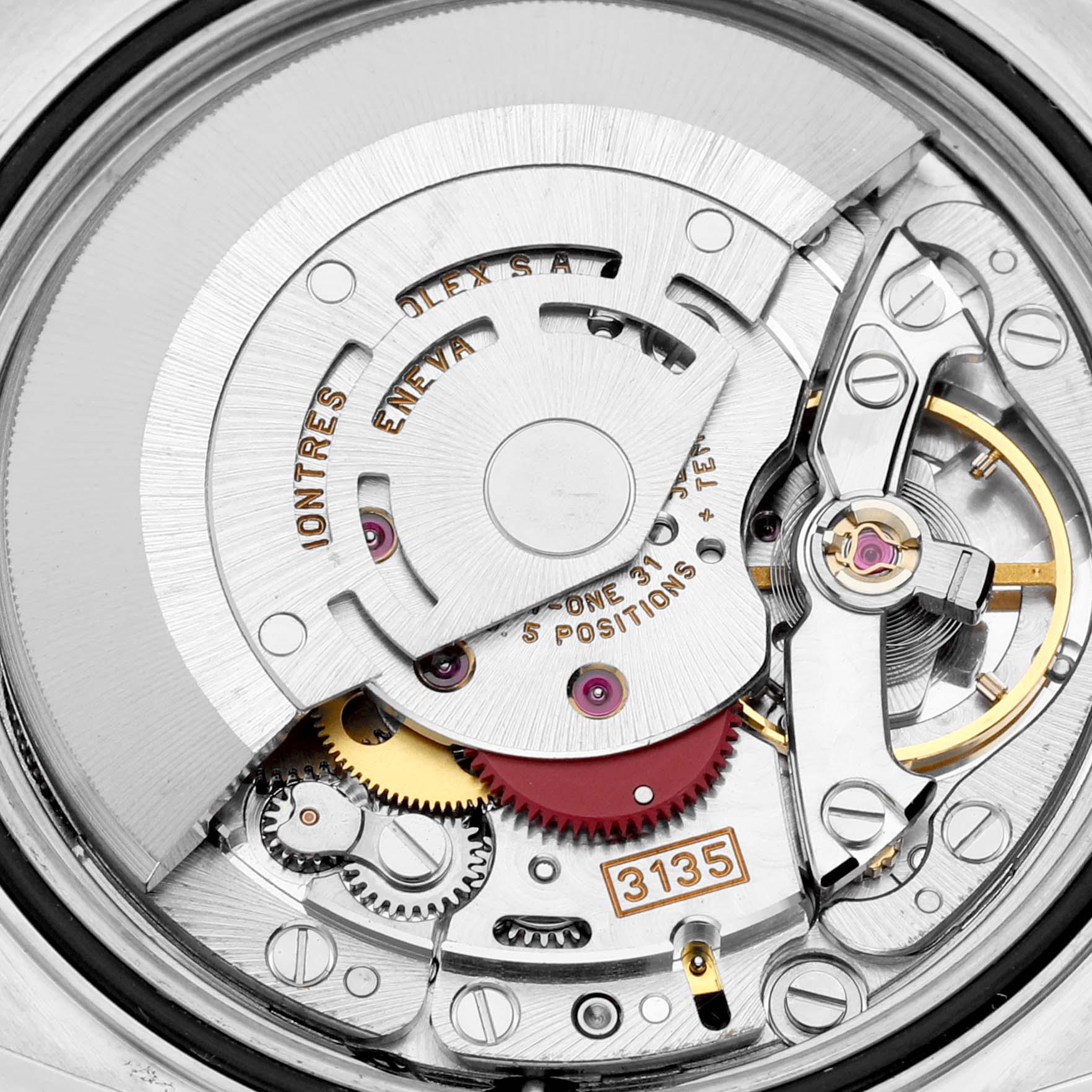 The image shows the detailed view of the Rolex Turn-o-Graph 16263 Men's Steel and Gold (two tone) Beige Dial 16263 Men's Steel and Gold (two tone) Beige Dial watch's movement mechanism.