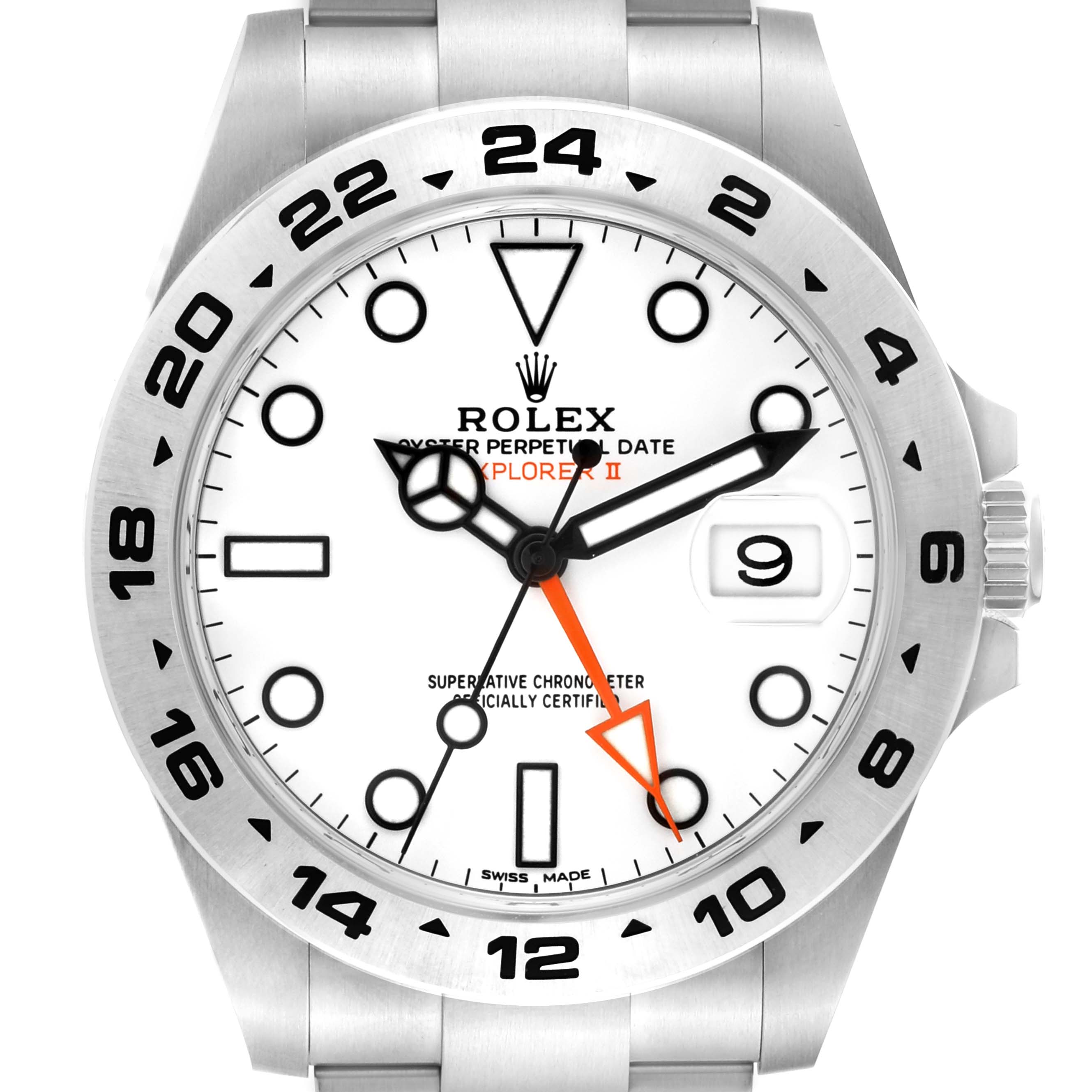 The image shows a front view of a Rolex Explorer 216570 Men's Stainless Steel White Dial 216570 Men's Stainless Steel White Dial watch, highlighting its white dial, stainless steel bezel, and bracelet.