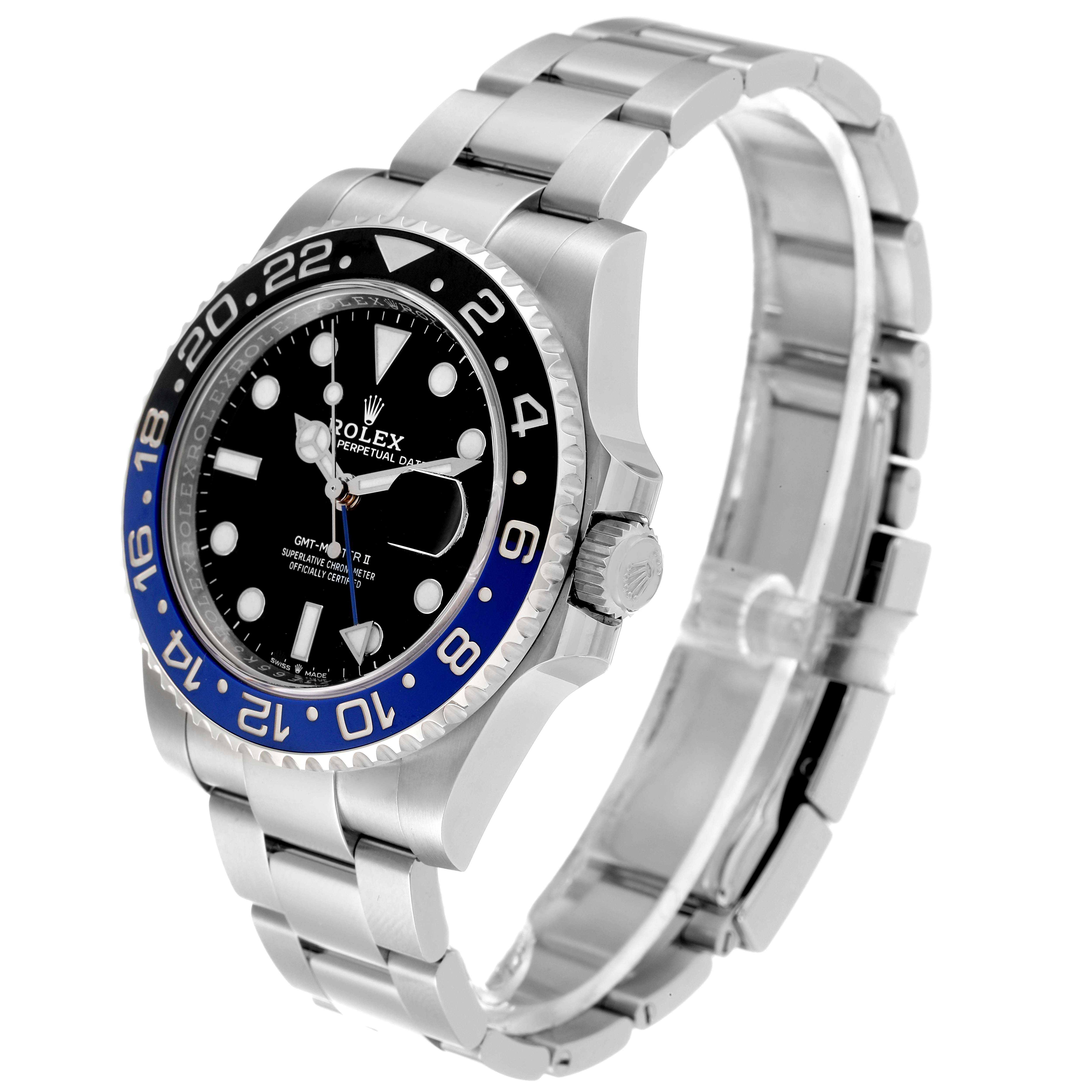 The image shows a Rolex GMT-Master 126710 Men's Stainless Steel Black Dial 126710 Men's Stainless Steel Black Dial watch at a three-quarter angle, highlighting the bezel, dial, crown, and bracelet.