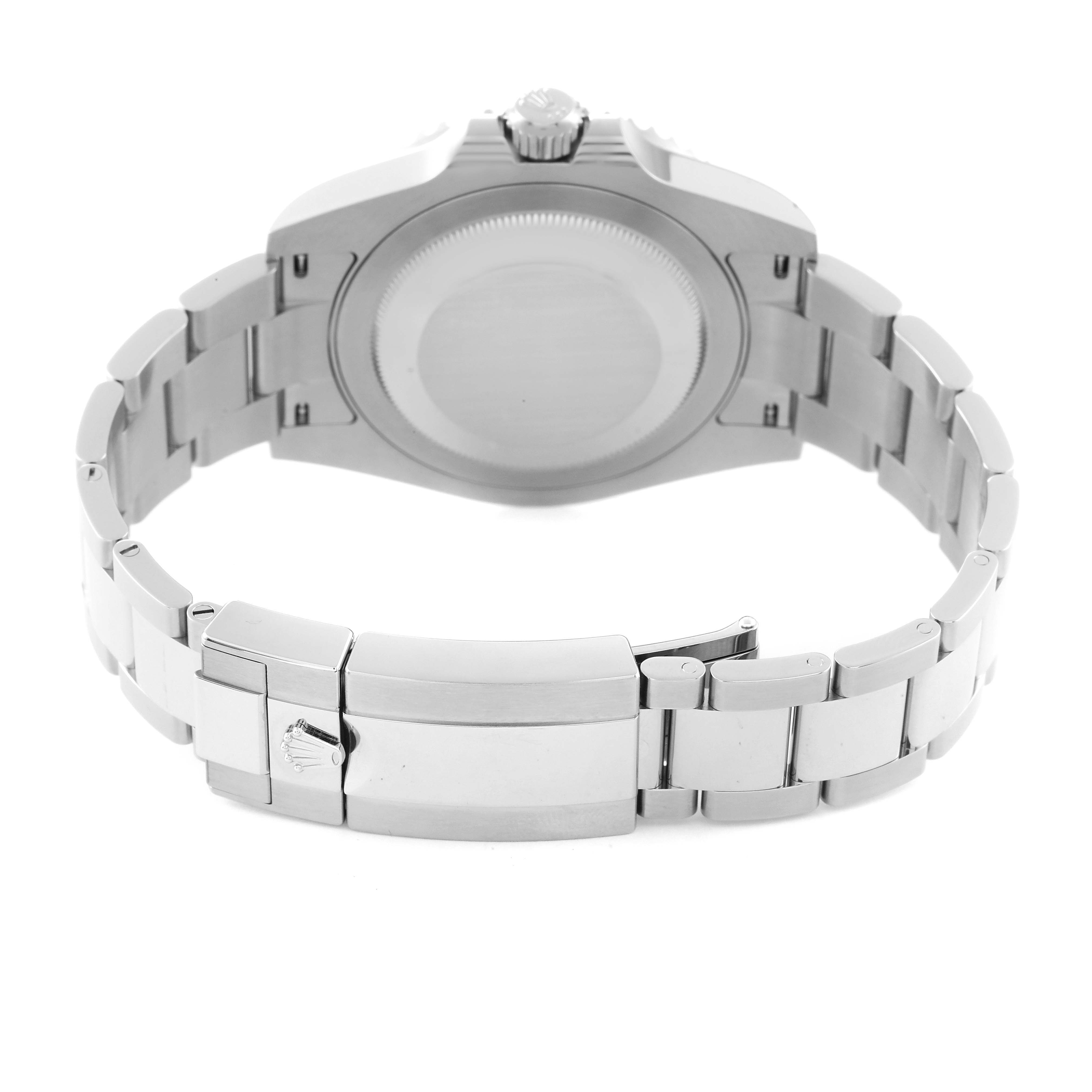 This image shows the underside of the Rolex GMT-Master 126710 Men's Stainless Steel Black Dial 126710 Men's Stainless Steel Black Dial watch, prominently displaying the clasp and bracelet.