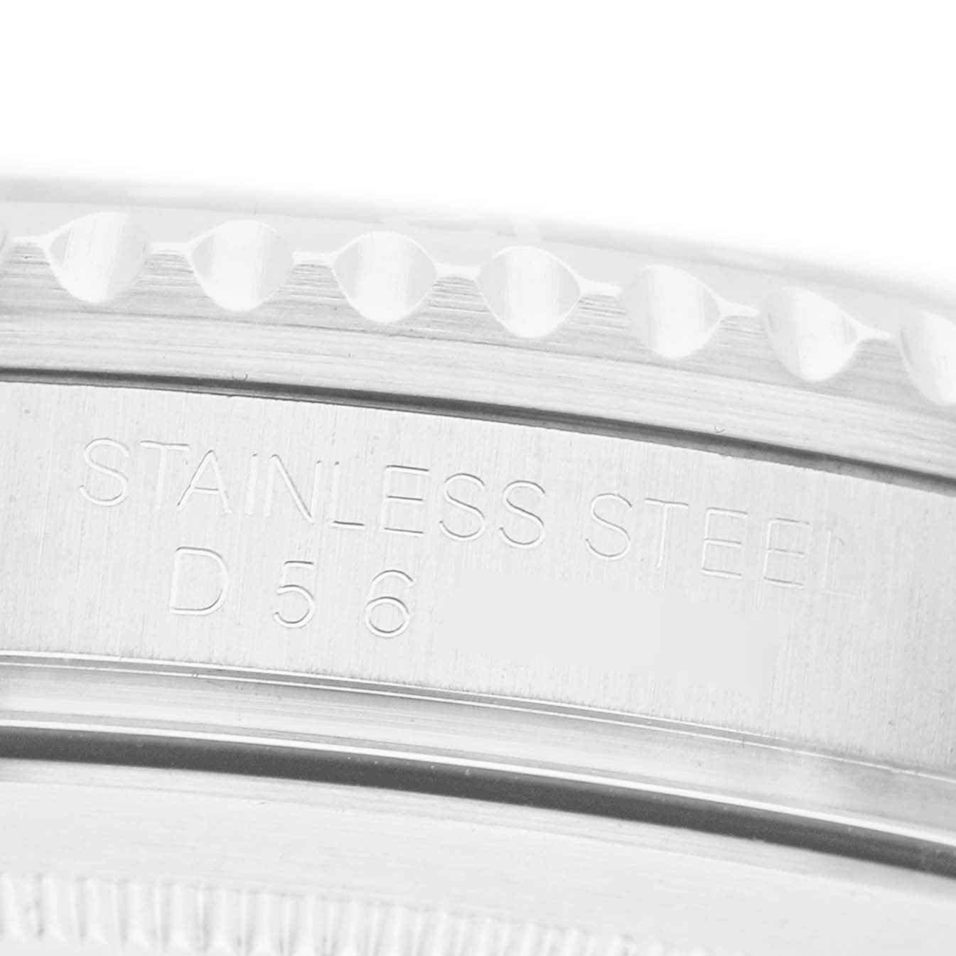 The image shows a close-up of the case back of a Rolex GMT-Master 16710 Men's Stainless Steel Black Dial, focusing on the engraving "STAINLESS STEEL."