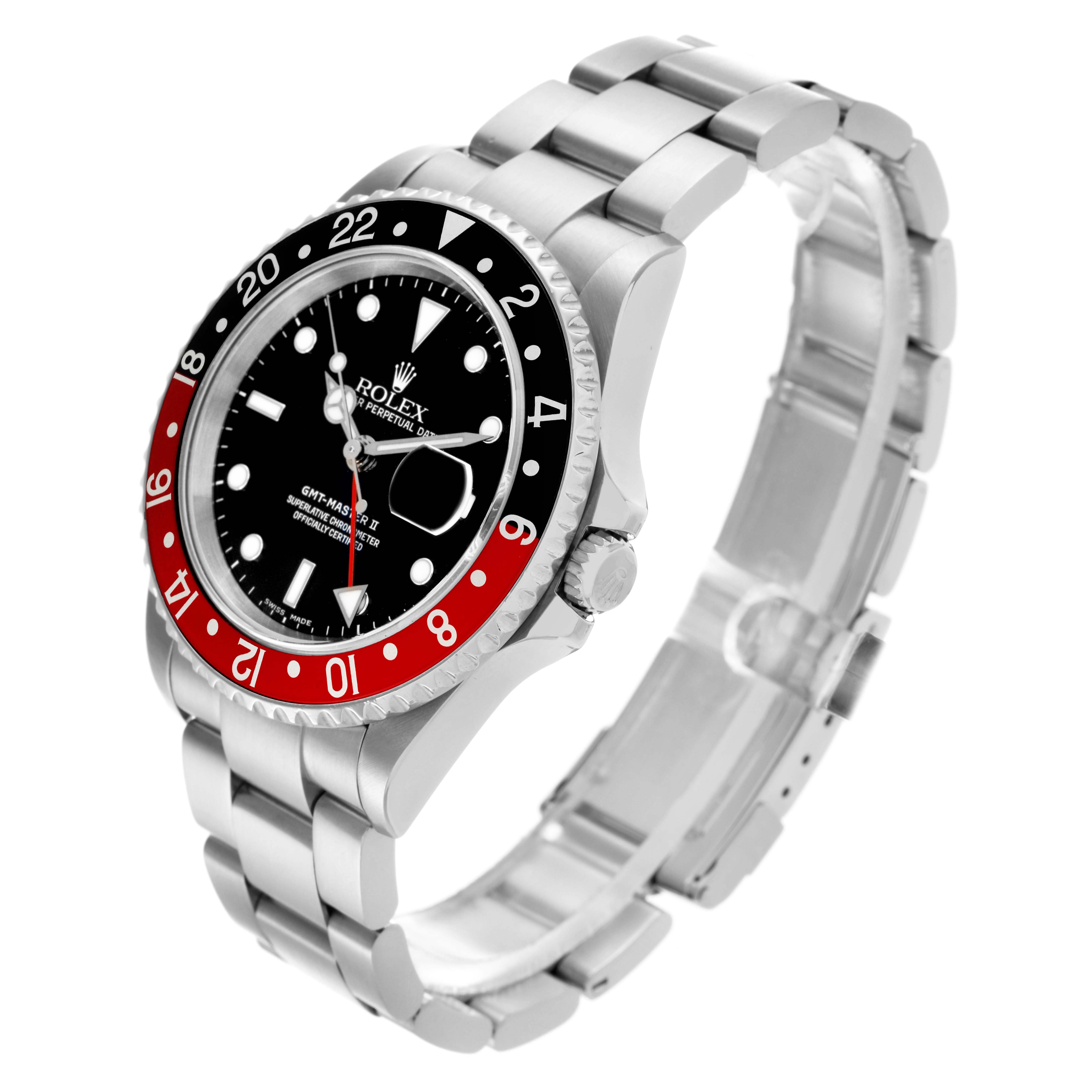 The Rolex GMT-Master 16710 Men's Stainless Steel Black Dial 16710 Men's Stainless Steel Black Dial watch is shown at a three-quarter angle, highlighting the dial, bezel, and bracelet.