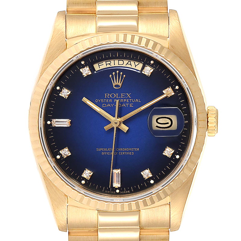 Rolex President Day-Date Yellow Gold Vignette Diamond Mens Watch 18238 SwissWatchExpo