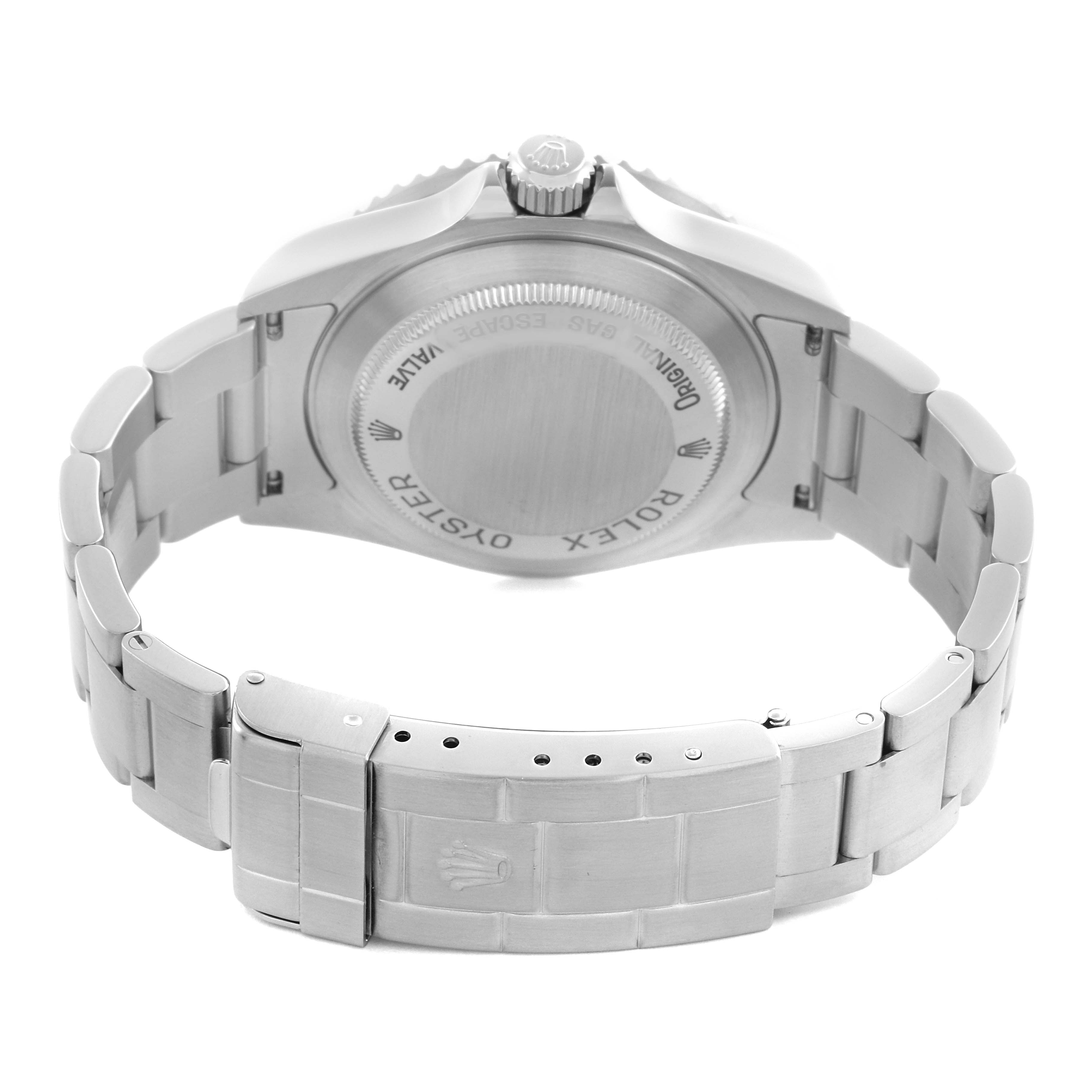 The image shows the case back and bracelet of the Rolex Sea-Dweller 16600 Men's Stainless Steel Black Dial 16600 Men's Stainless Steel Black Dial watch from a rear angle.