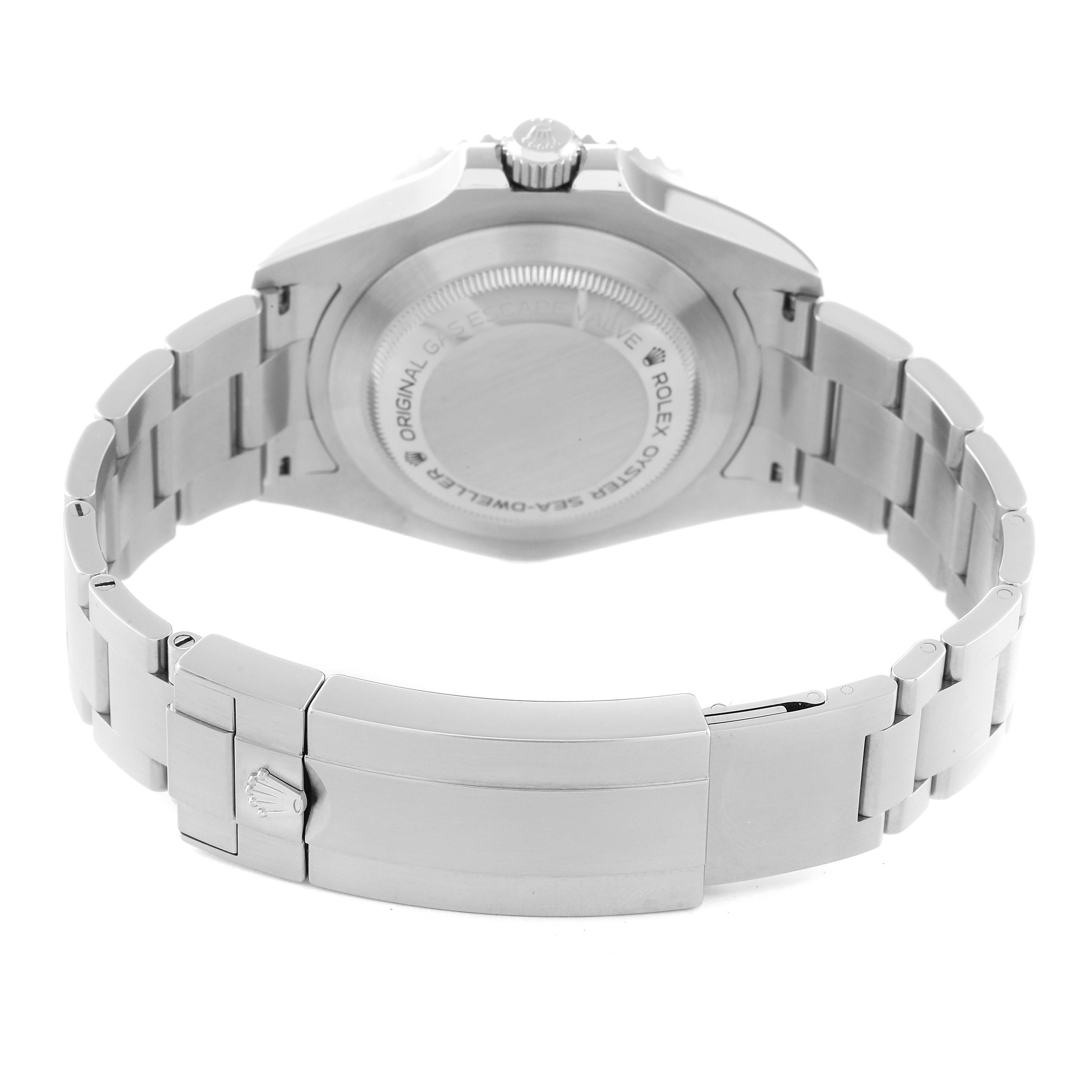 This image shows the back case and bracelet clasp of the Rolex Sea-Dweller 126600 Men's Stainless Steel Black Dial 126600 Men's Stainless Steel Black Dial watch from a rear angle.