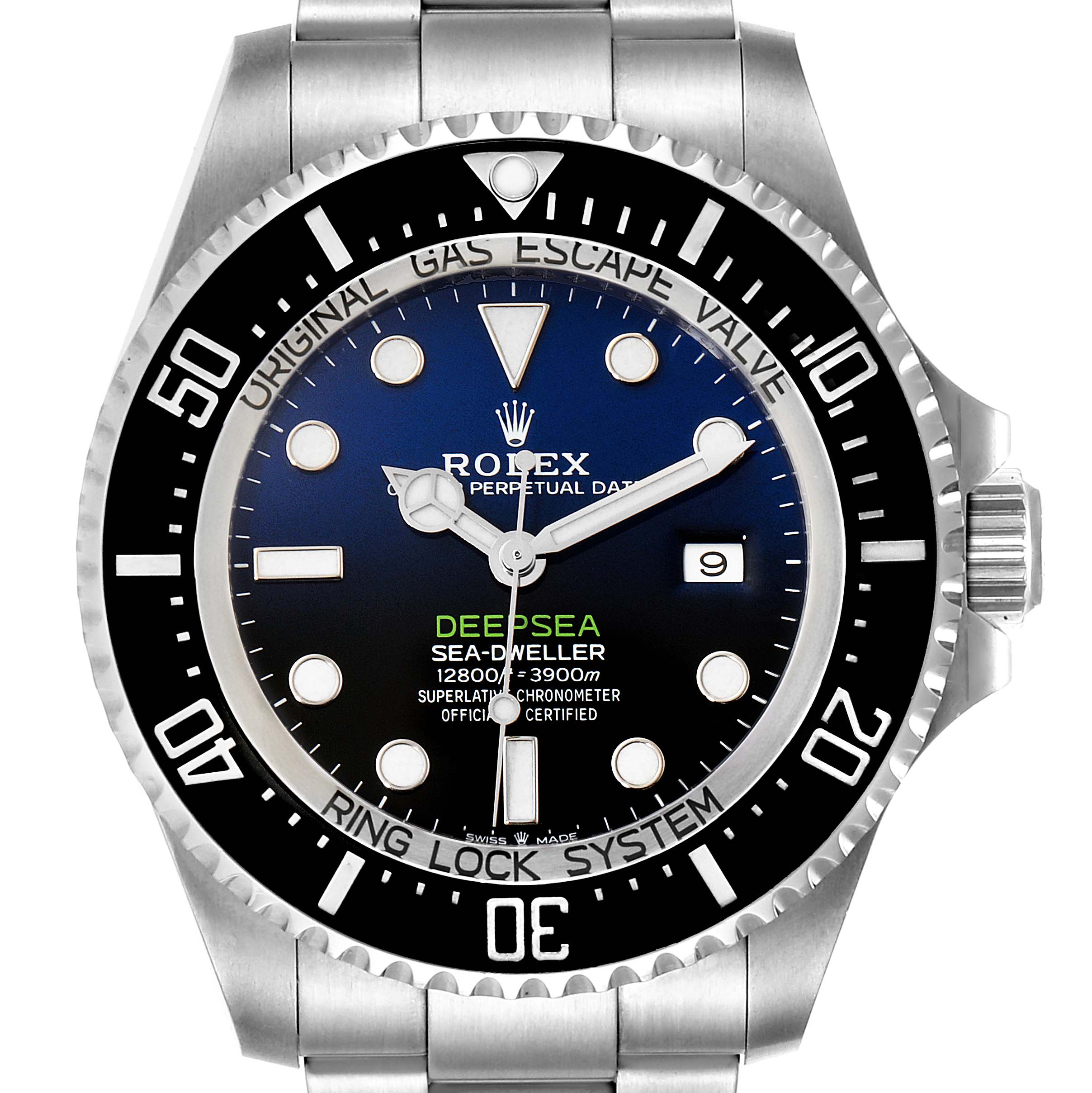 The image shows a front view of the Rolex Sea-Dweller 126660 Men
s Stainless Steel Blue Dial 126660 Men
s Stainless Steel Blue Dial watch, prominently displaying the dial and bezel.
