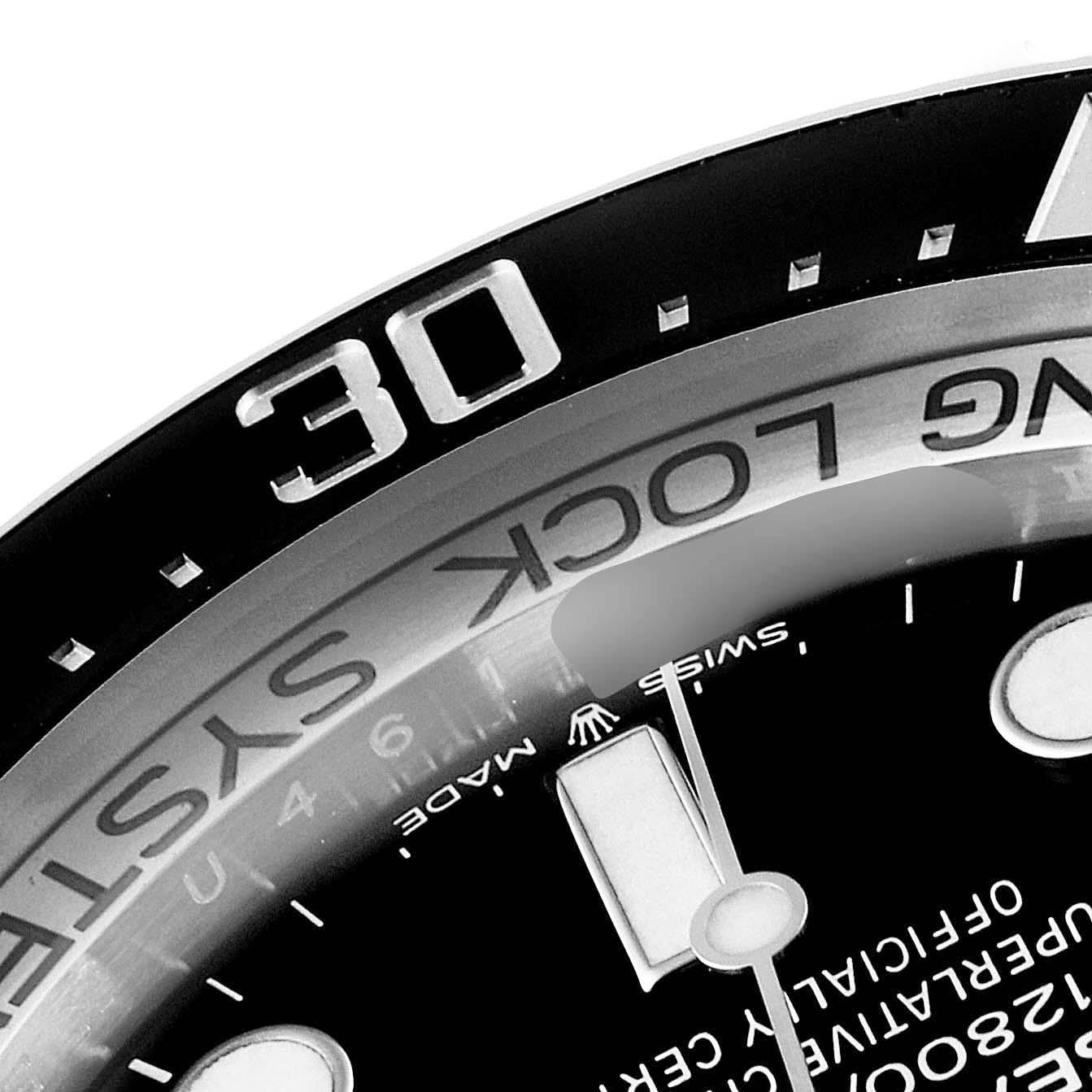 The image shows a close-up of the bezel and dial of a Rolex Sea-Dweller 126660 Men
s Stainless Steel Blue Dial 126660 Men
s Stainless Steel Blue Dial watch, focusing on the number 30 and surrounding text.