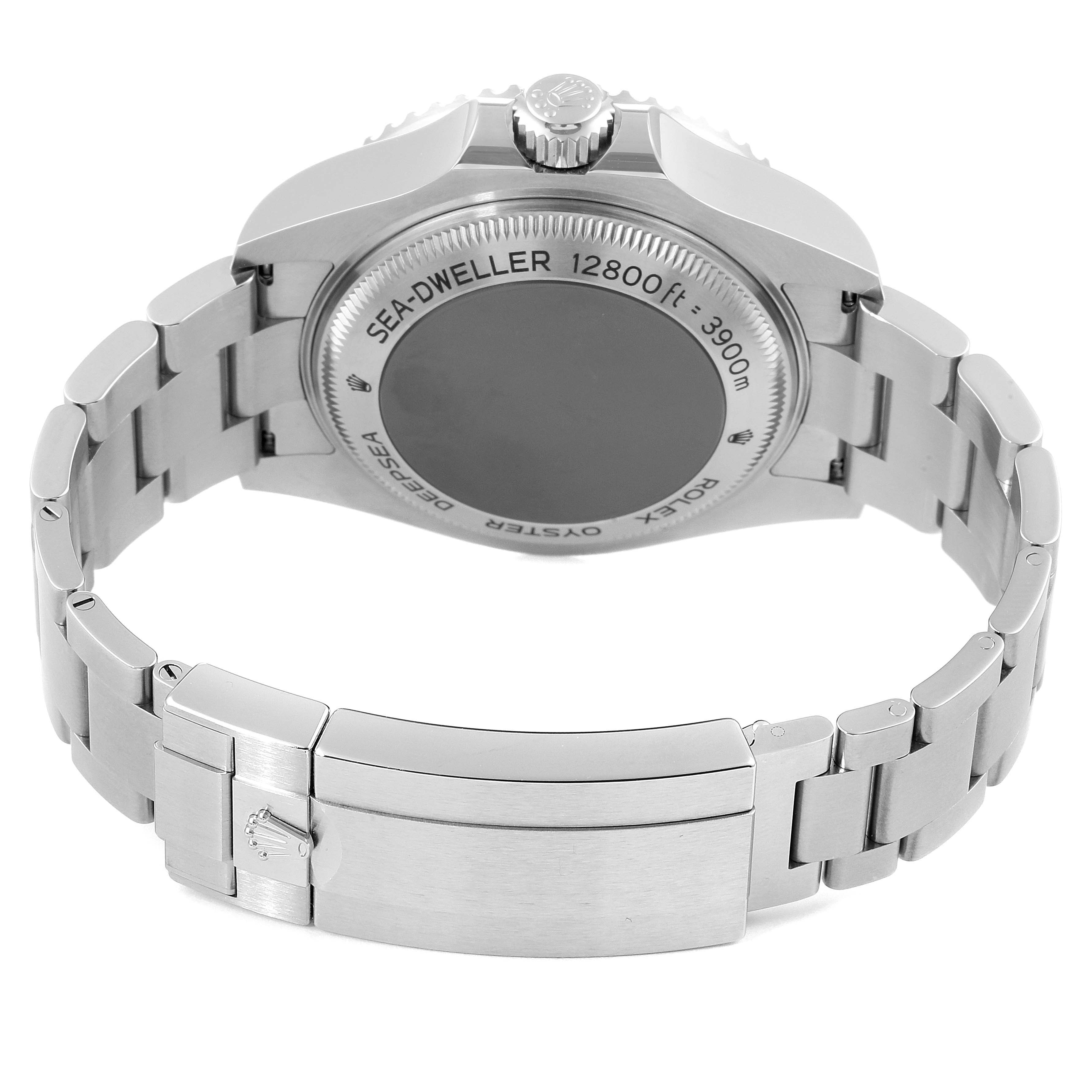 The image shows the back and bracelet of a Rolex Sea-Dweller 126660 Men
s Stainless Steel Blue Dial 126660 Men
s Stainless Steel Blue Dial watch, highlighting the case back and clasp.