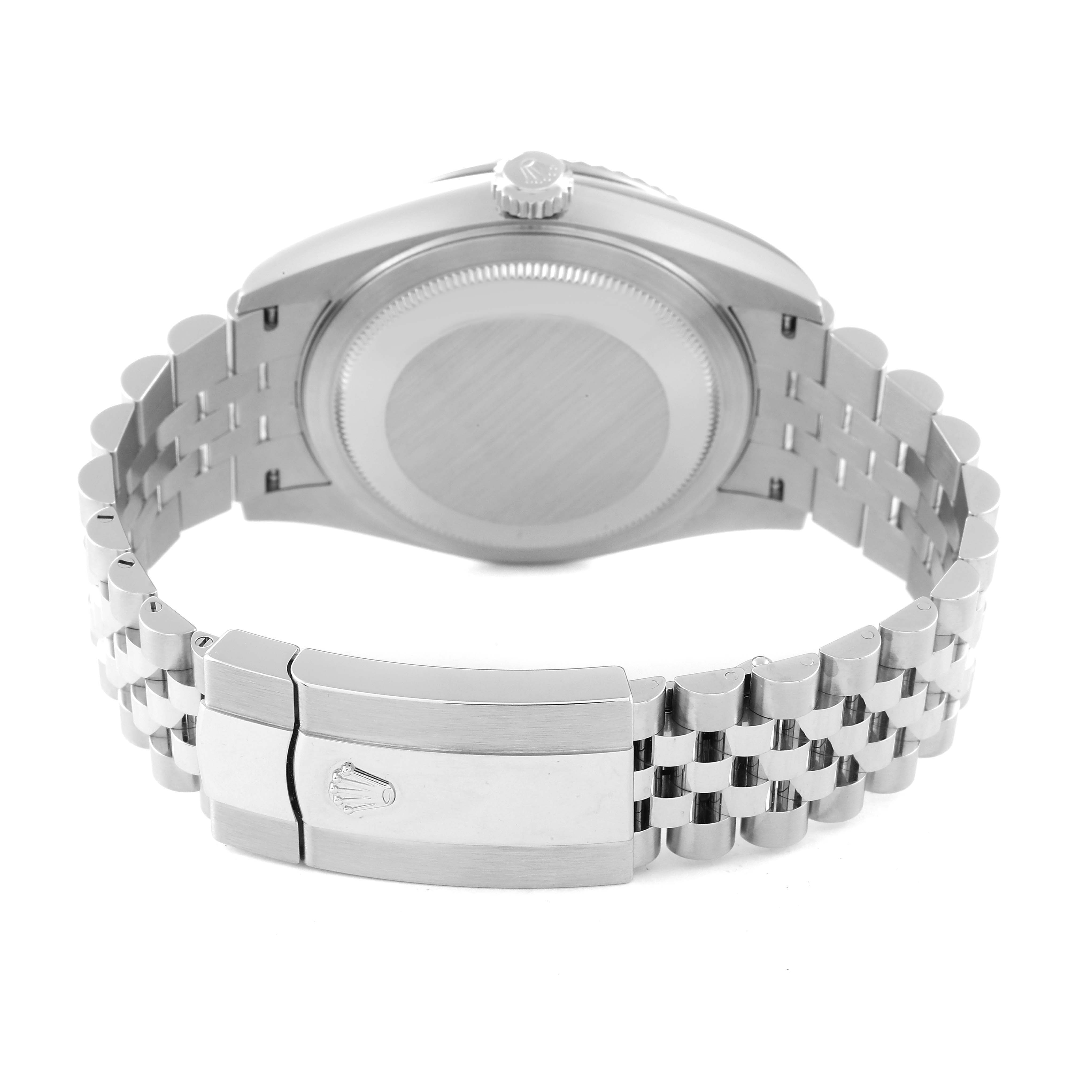 The image shows the back case and bracelet clasp of a Rolex Sky-Dweller 326934 Men's Stainless Steel Blue Dial 326934 Men's Stainless Steel Blue Dial watch.