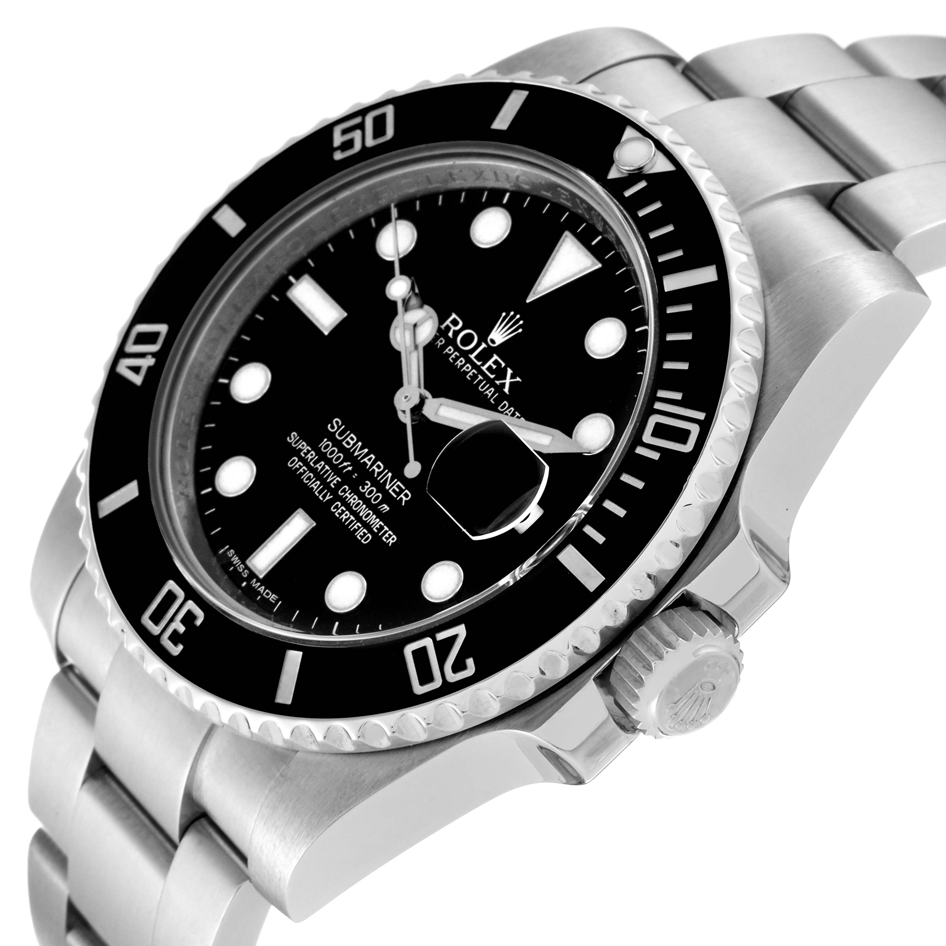 The image shows a close-up angled view of a Rolex Submariner 116610 Men
s Stainless Steel Black Dial 116610 Men
s Stainless Steel Black Dial watch, highlighting the dial, bezel, and part of the bracelet.