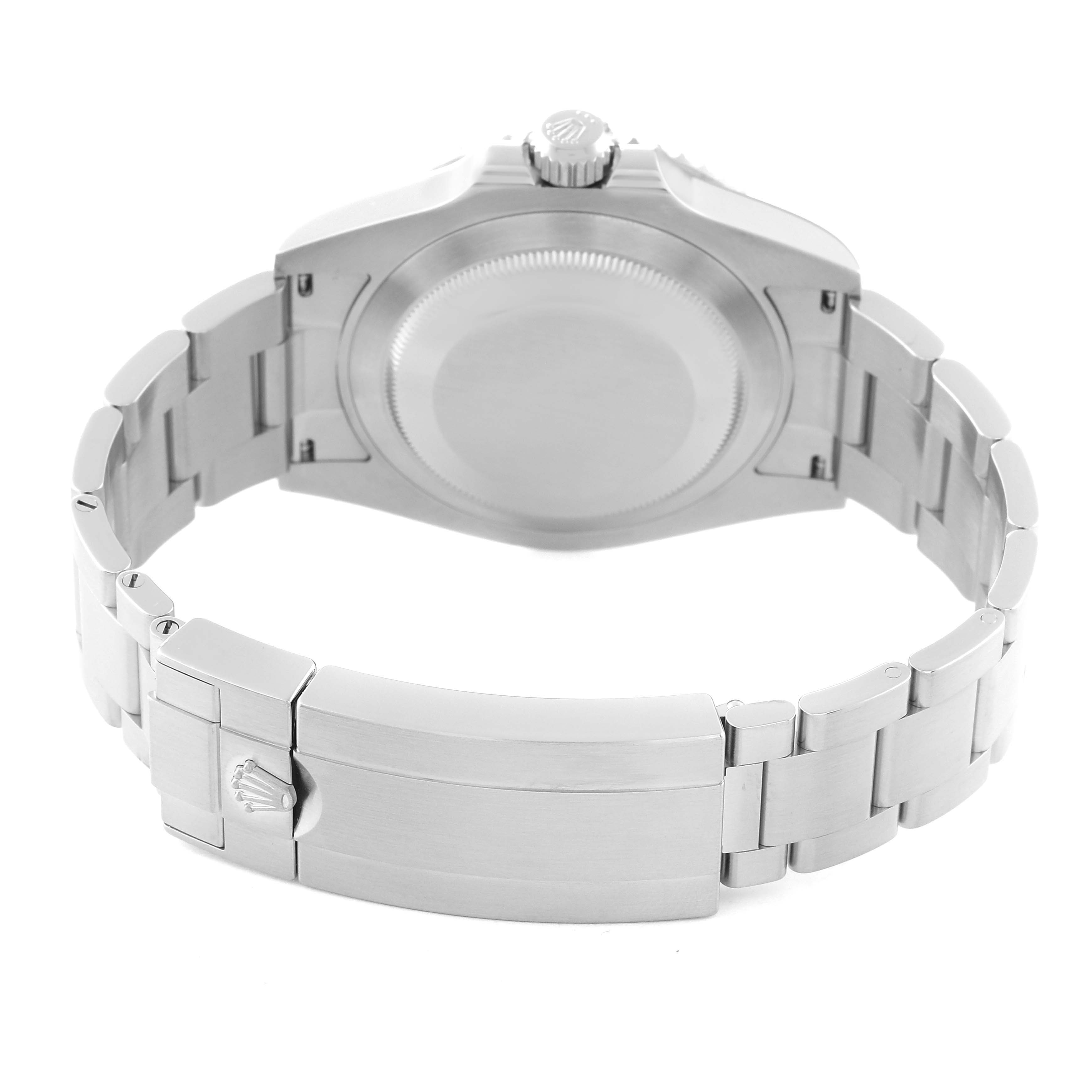 This image shows the back view of the Rolex Submariner 124060 Men
s Stainless Steel Black Dial 124060 Men
s Stainless Steel Black Dial watch, highlighting the clasp and bracelet.