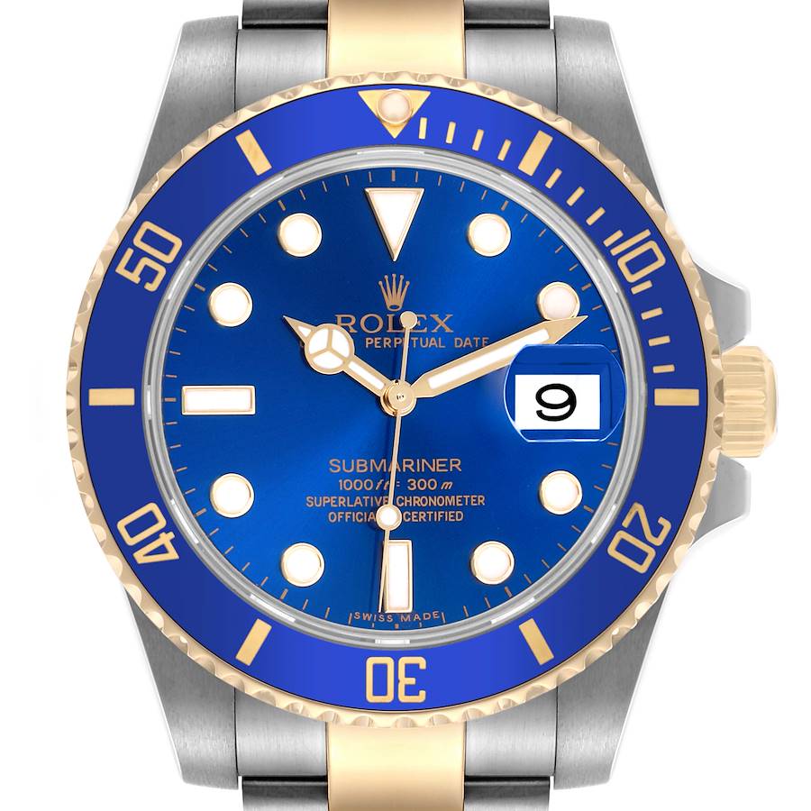 The Rolex Submariner watch is shown from a front angle, displaying the dial, bezel, and part of the bracelet.
