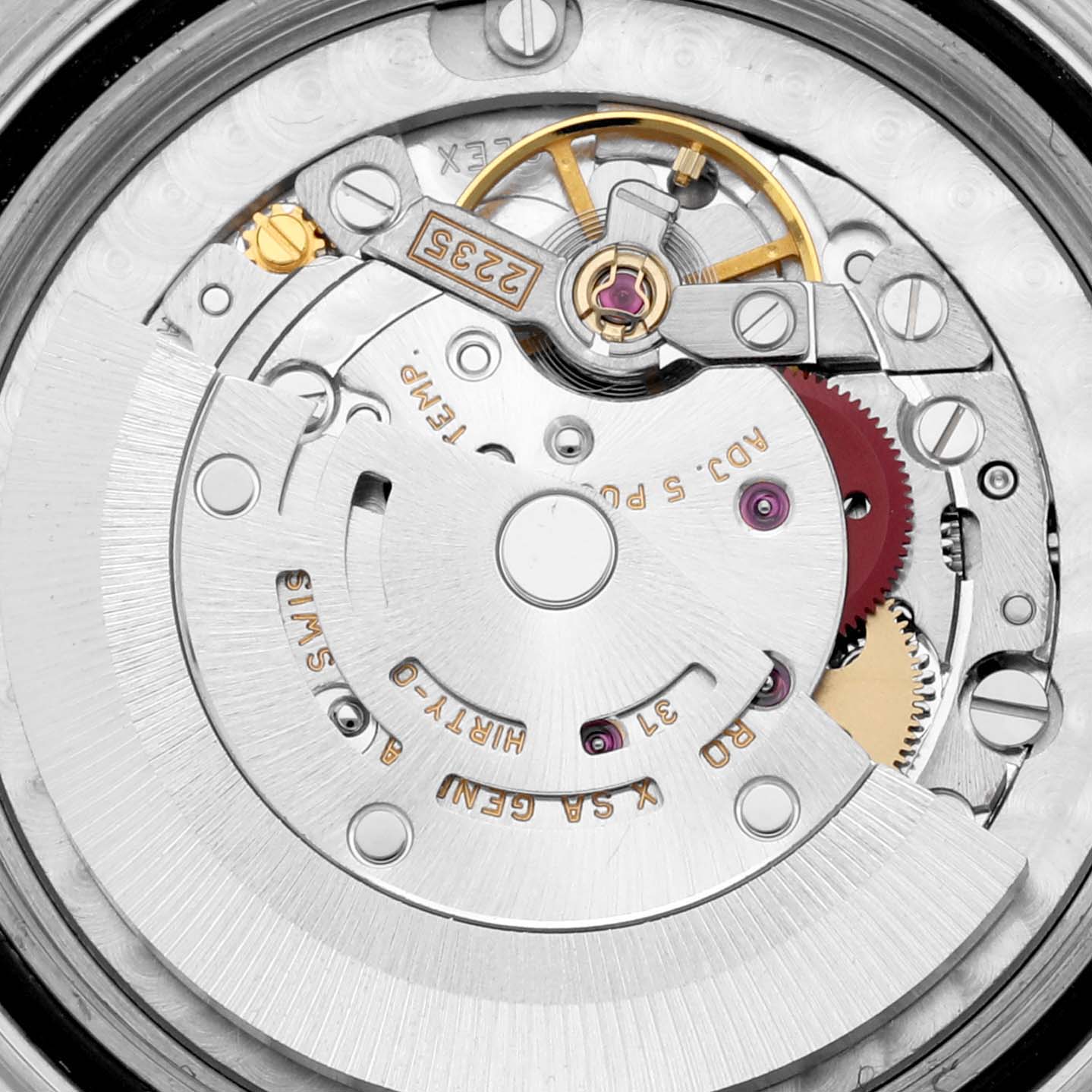 The image shows an inside view of the movement mechanism for the Rolex Yacht-Master 168623 Men's Steel and Gold (two tone) Grey Dial 168623 Men's Steel and Gold (two tone) Grey Dial model.