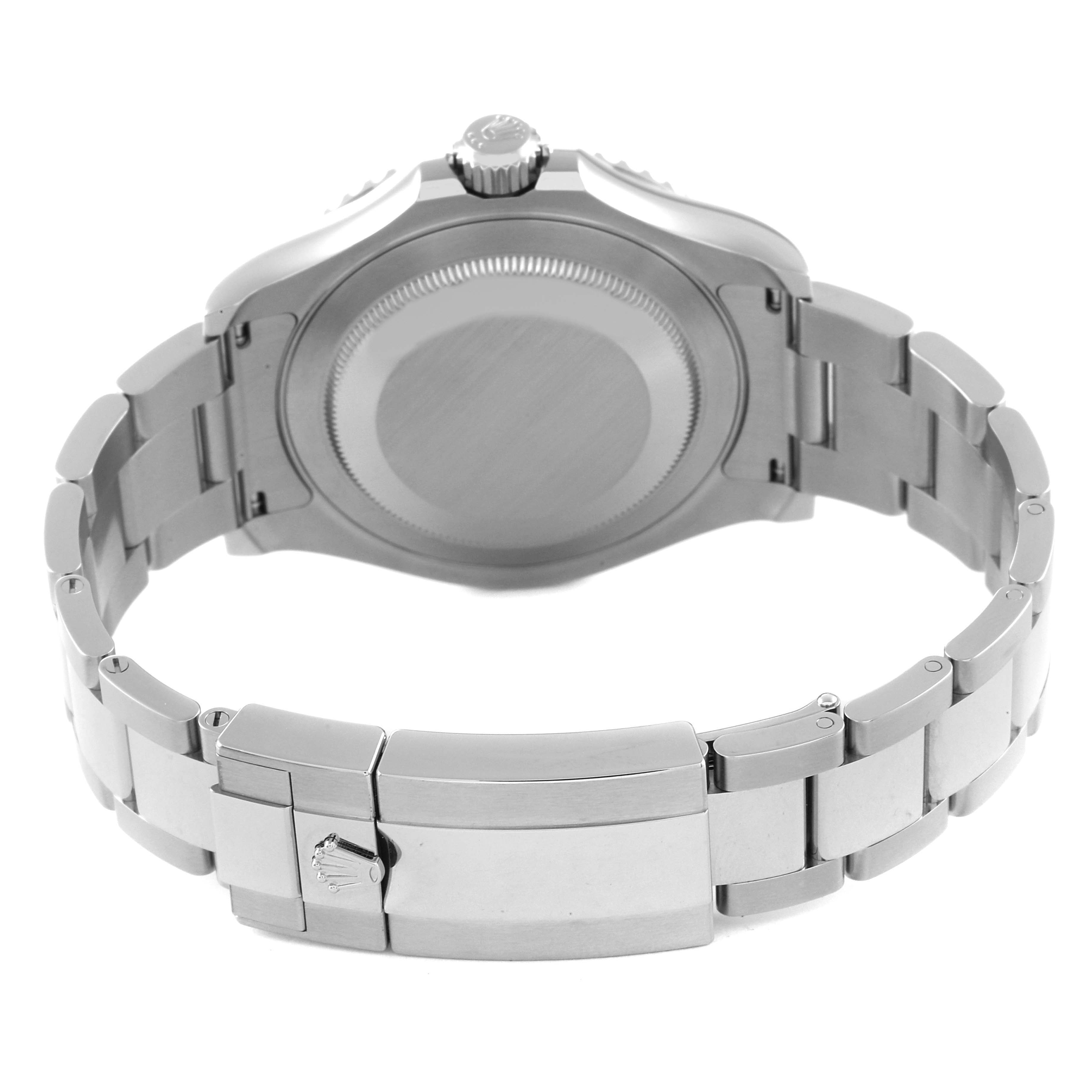 The image shows the back view of a Rolex Yacht-Master 126622 Men
s Stainless Steel Blue Dial 126622 Men
s Stainless Steel Blue Dial watch, including the case back and metal bracelet with the clasp.