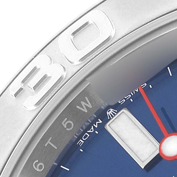 This close-up image shows the bezel and part of the dial of a Rolex Yacht-Master 126622 Men
s Stainless Steel Blue Dial 126622 Men
s Stainless Steel Blue Dial watch, highlighting the "30" marker.