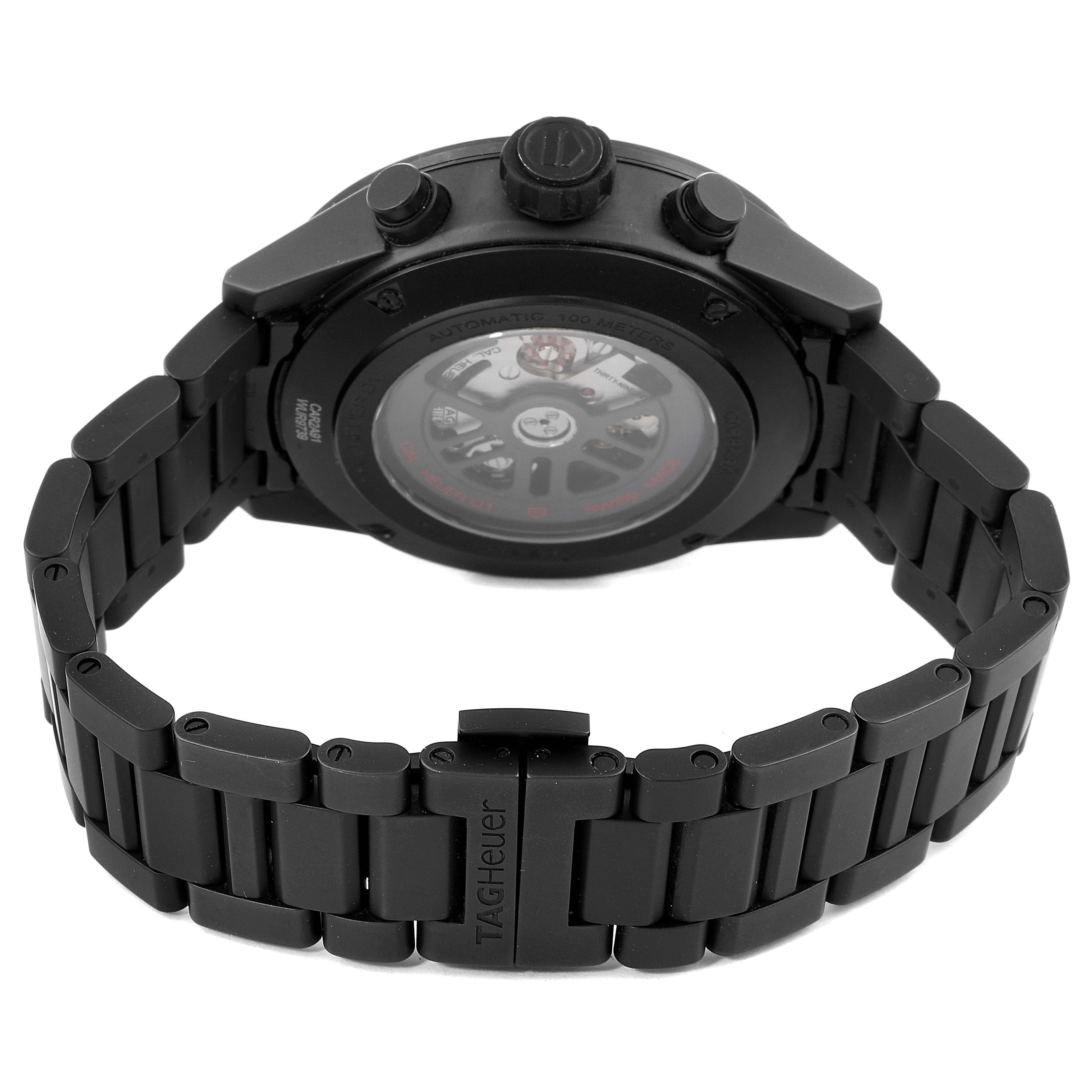 This image shows the back view of a Tag Heuer Carrera CAR2A91.BH0742 Men's Titanium Black Dial CAR2A91.BH0742 Men's Titanium Black Dial watch, highlighting the case back, bracelet, and clasp.