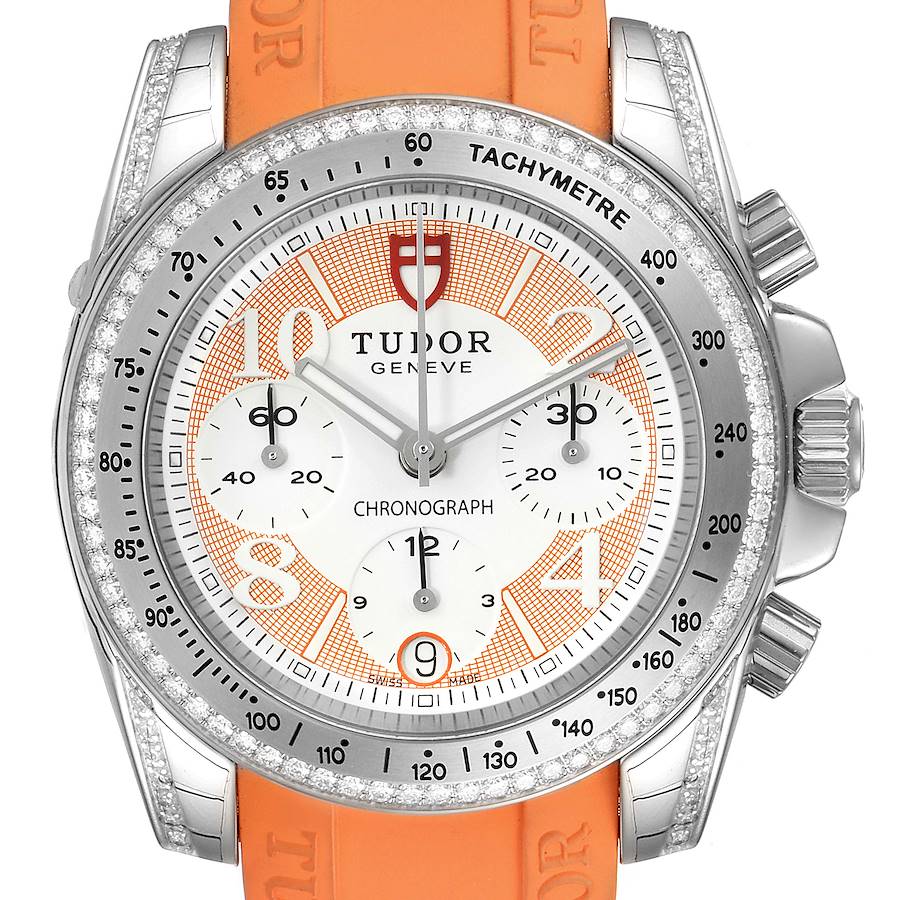 Tudor Grantour Orange Strap Steel Diamond Ladies Watch 20310 Unworn SwissWatchExpo