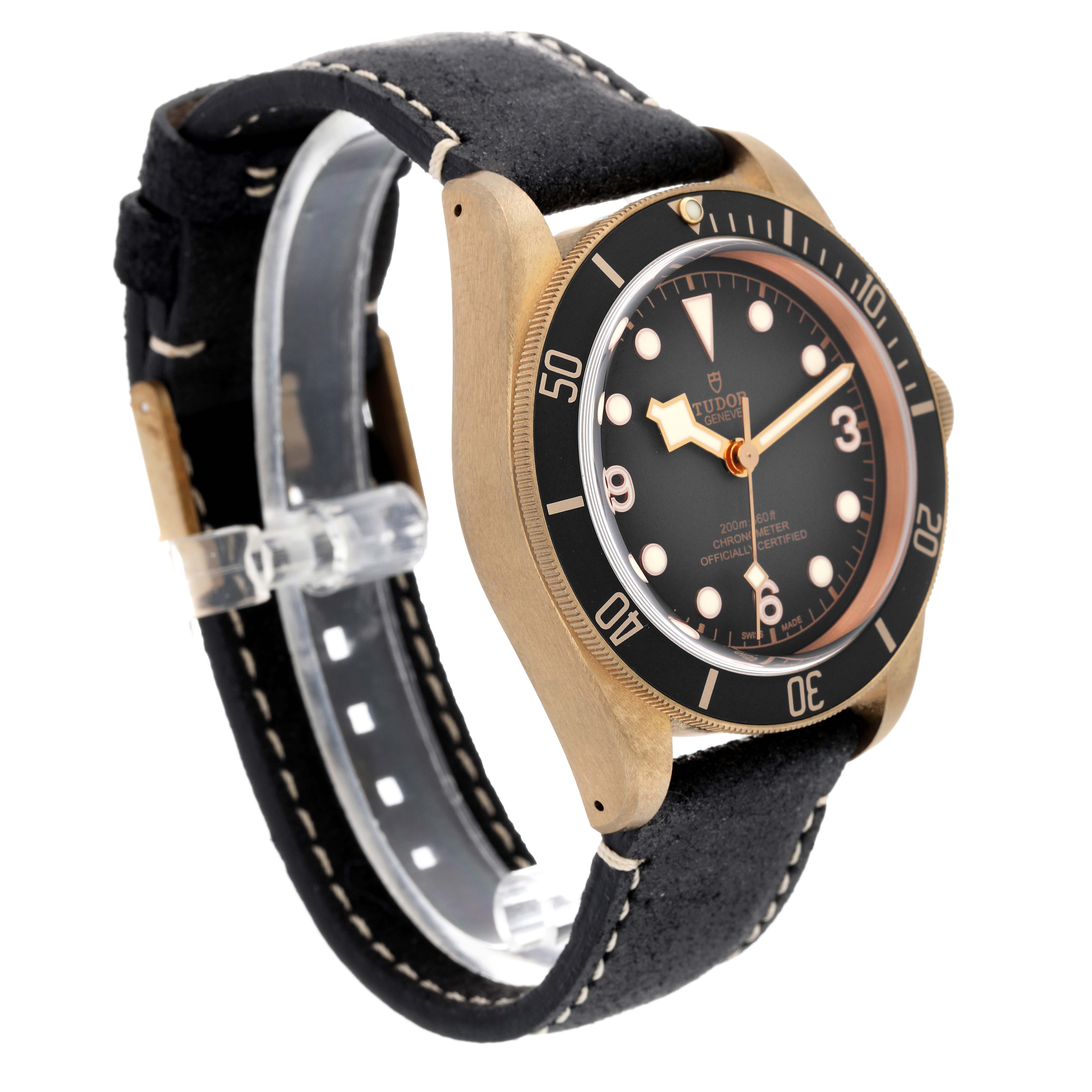 The image shows a Tudor Heritage Black Bay 79250B Men's Bronze Grey Dial 79250B Men's Bronze Grey Dial watch at a 3/4 angle, highlighting the case, bezel, dial, and strap.