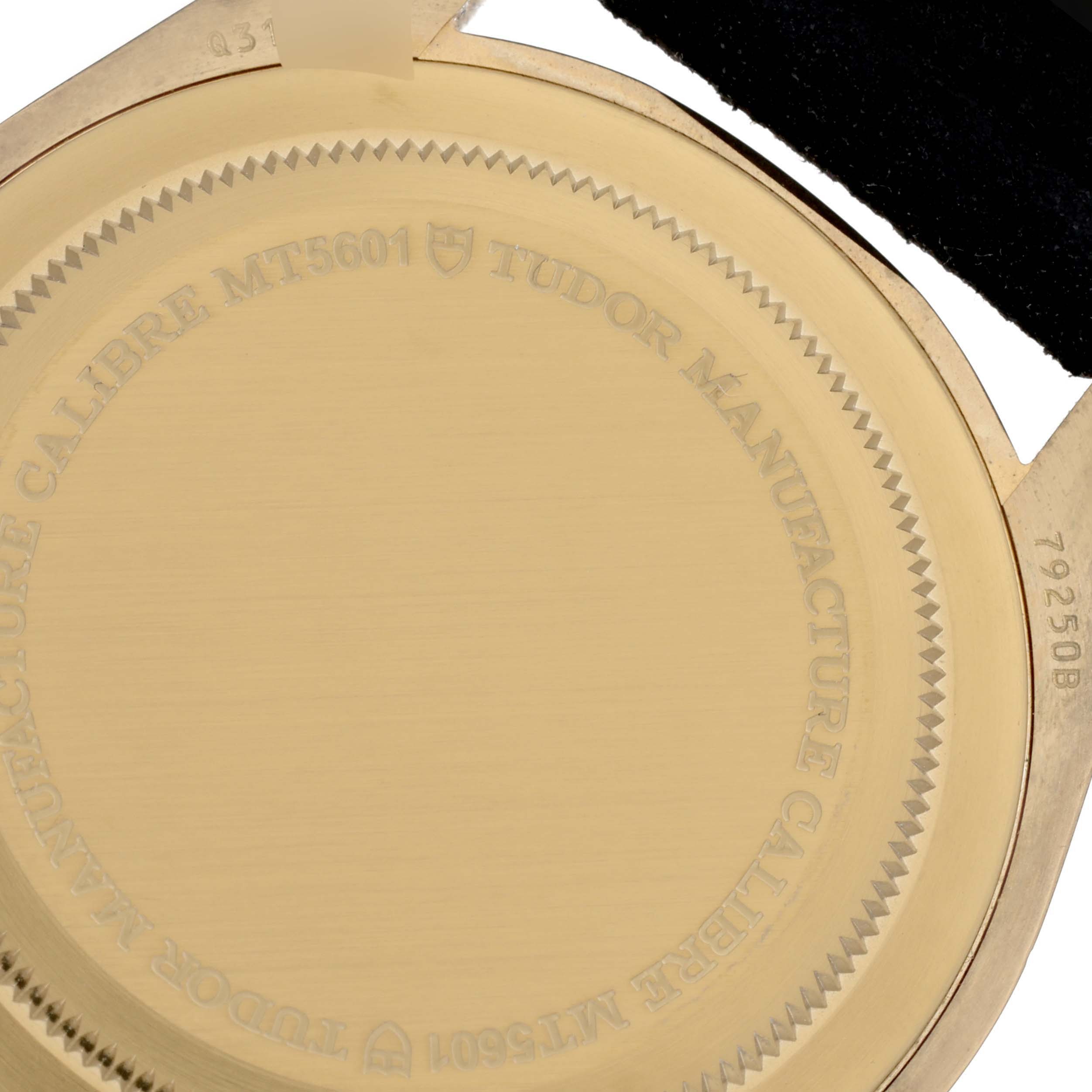 This image shows the back case of the Tudor Heritage Black Bay 79250B Men's Bronze Grey Dial 79250B Men's Bronze Grey Dial watch, highlighting engravings and the model number 79250B.