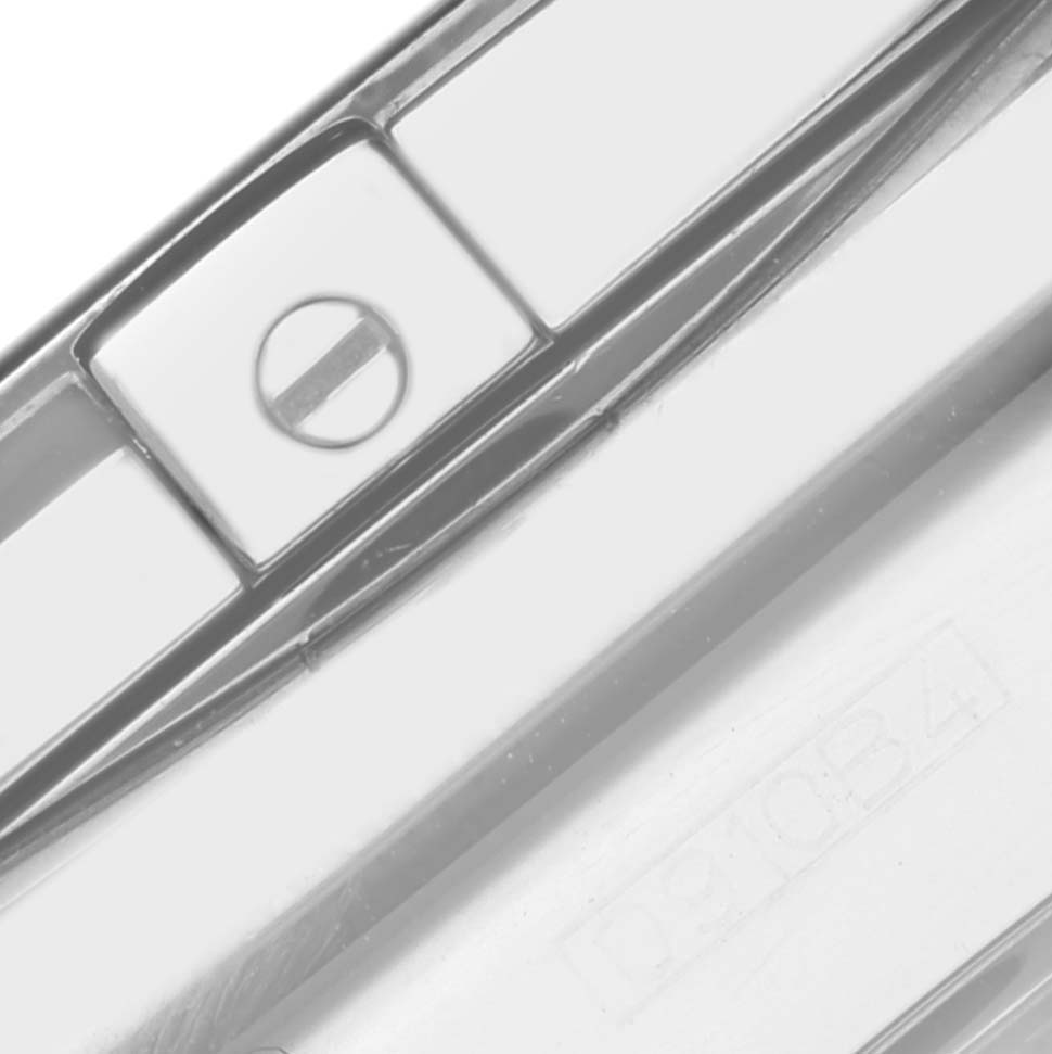 This close-up image shows part of the clasp or bracelet link of a Breitling Chronomat AB011012 Men's Stainless Steel Mother of Pearl Dial AB011012 Men's Stainless Steel Mother of Pearl Dial watch.