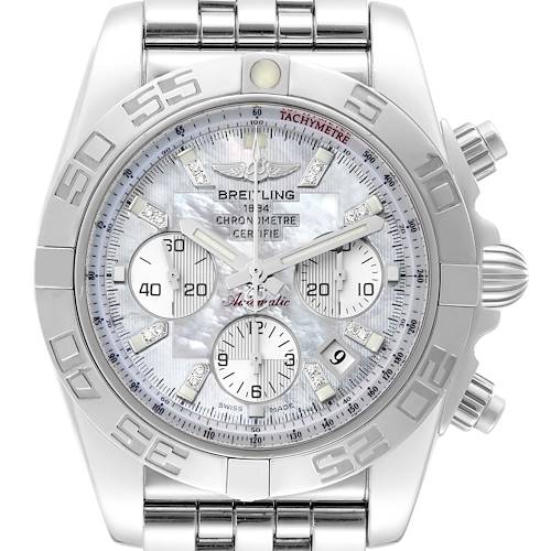 Photo of Breitling Chronomat 01 MOP Diamond Dial Steel Mens Watch AB0110 Papers
