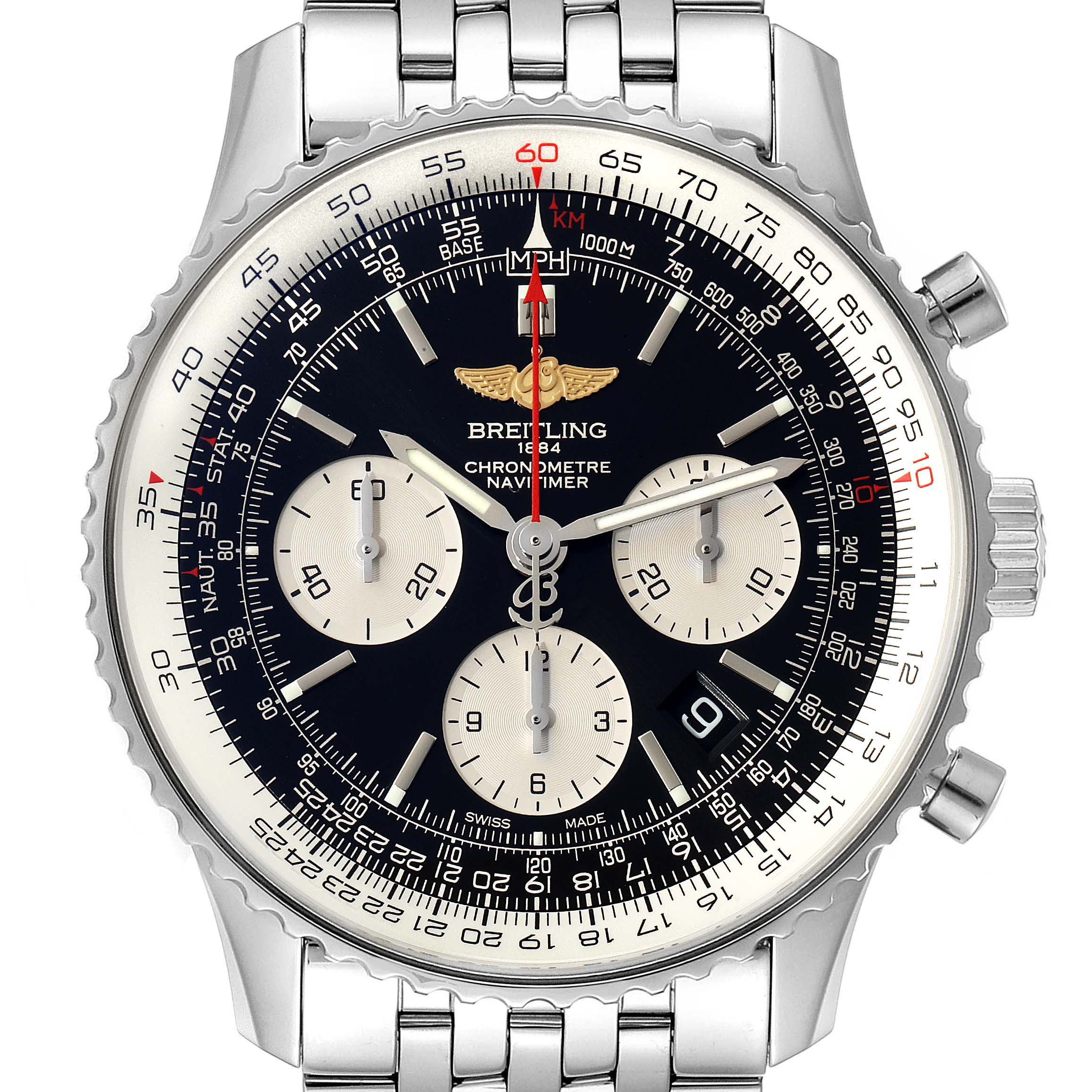Breitling Navitimer 01 Black Dial Steel Mens Watch AB0121 Box Papers ...