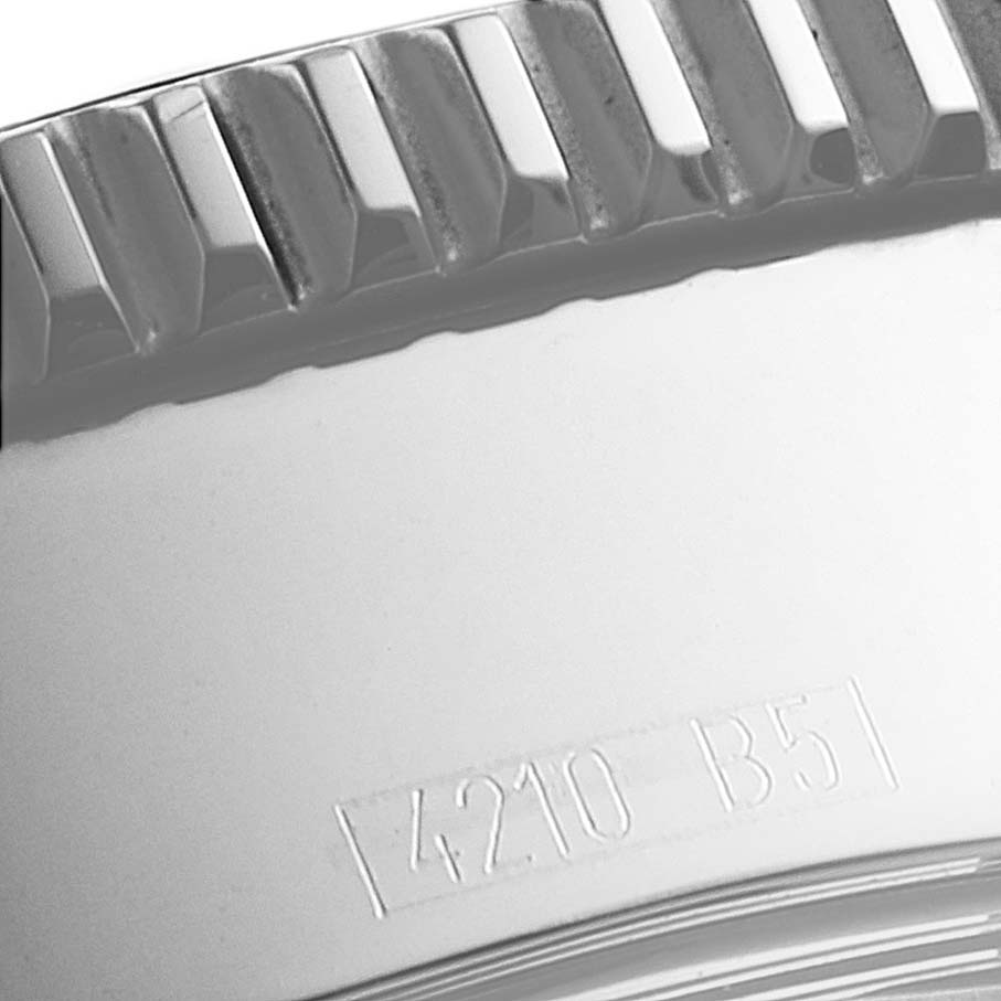 The image shows a close-up of the bezel and caseback of the Breitling Superocean A17364 Men's Stainless Steel Black Dial A17364 Men's Stainless Steel Black Dial model watch.