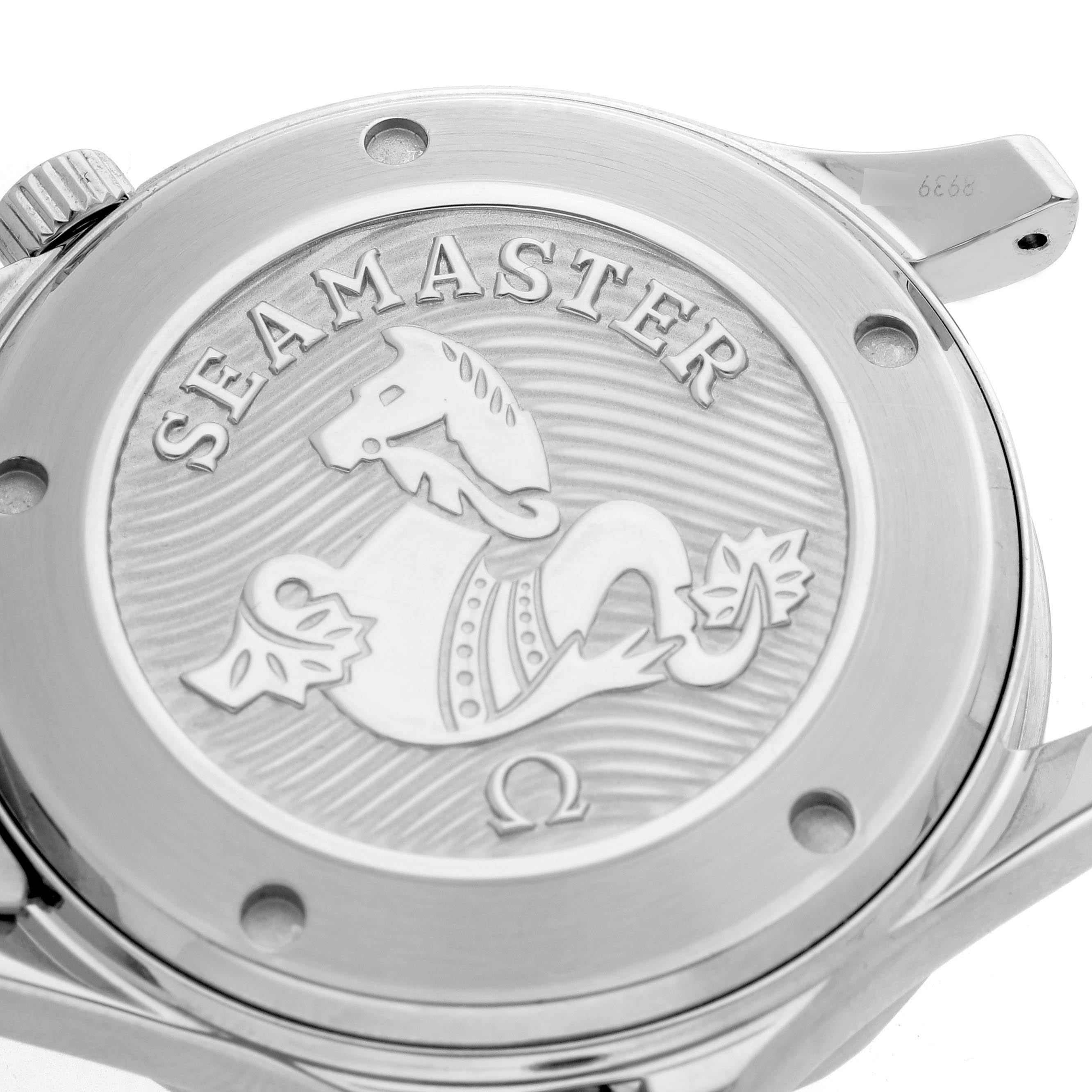 The image shows the case back of an Omega Seamaster 212.30.41.20.03.001 Men
s Stainless Steel Blue Dial 212.30.41.20.03.001 Men
s Stainless Steel Blue Dial watch, featuring the distinctive Seamaster logo engraving.