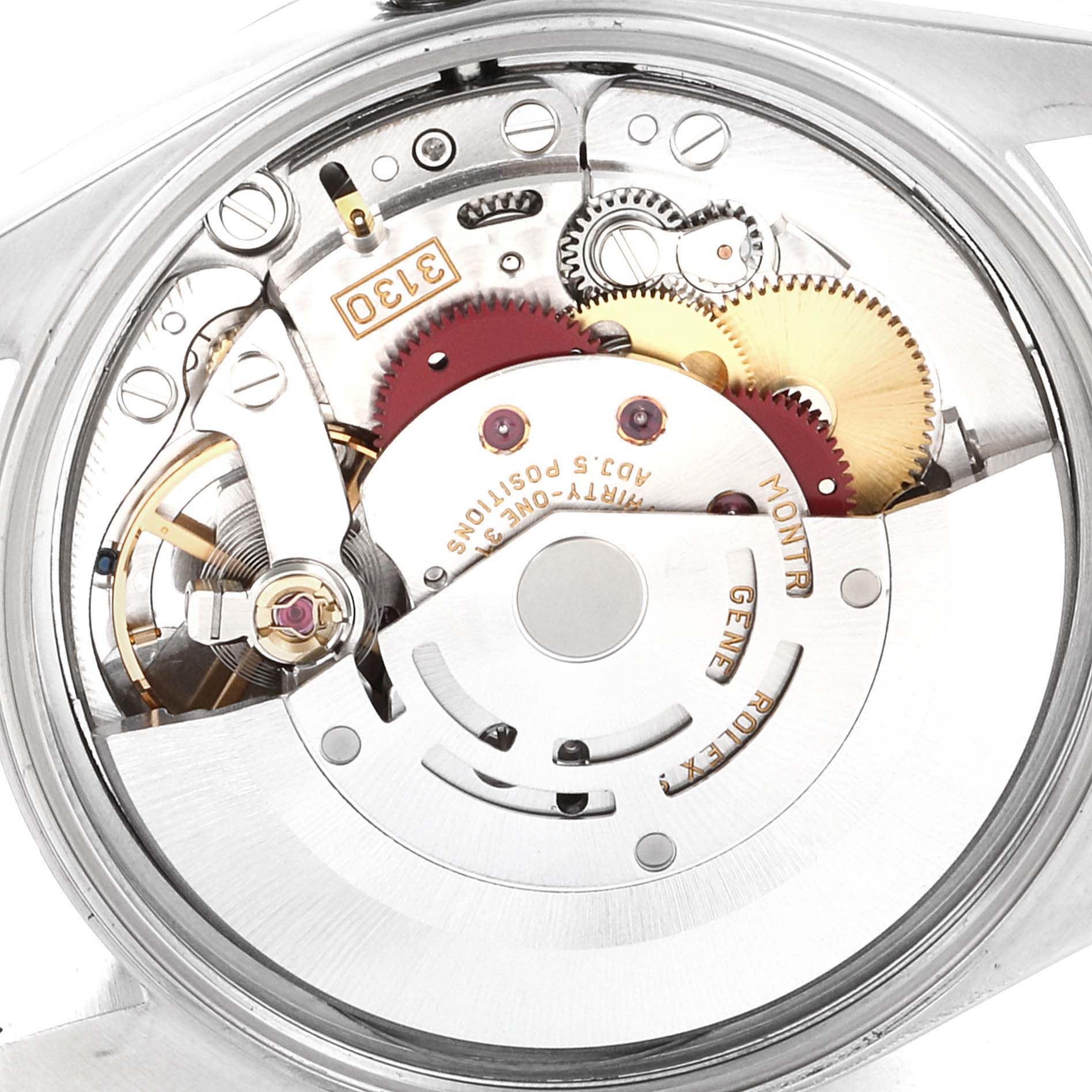 The image shows a close-up of the internal mechanical parts of a Rolex Air-King 14000 Men's Stainless Steel Black Dial 14000 Men's Stainless Steel Black Dial watch.