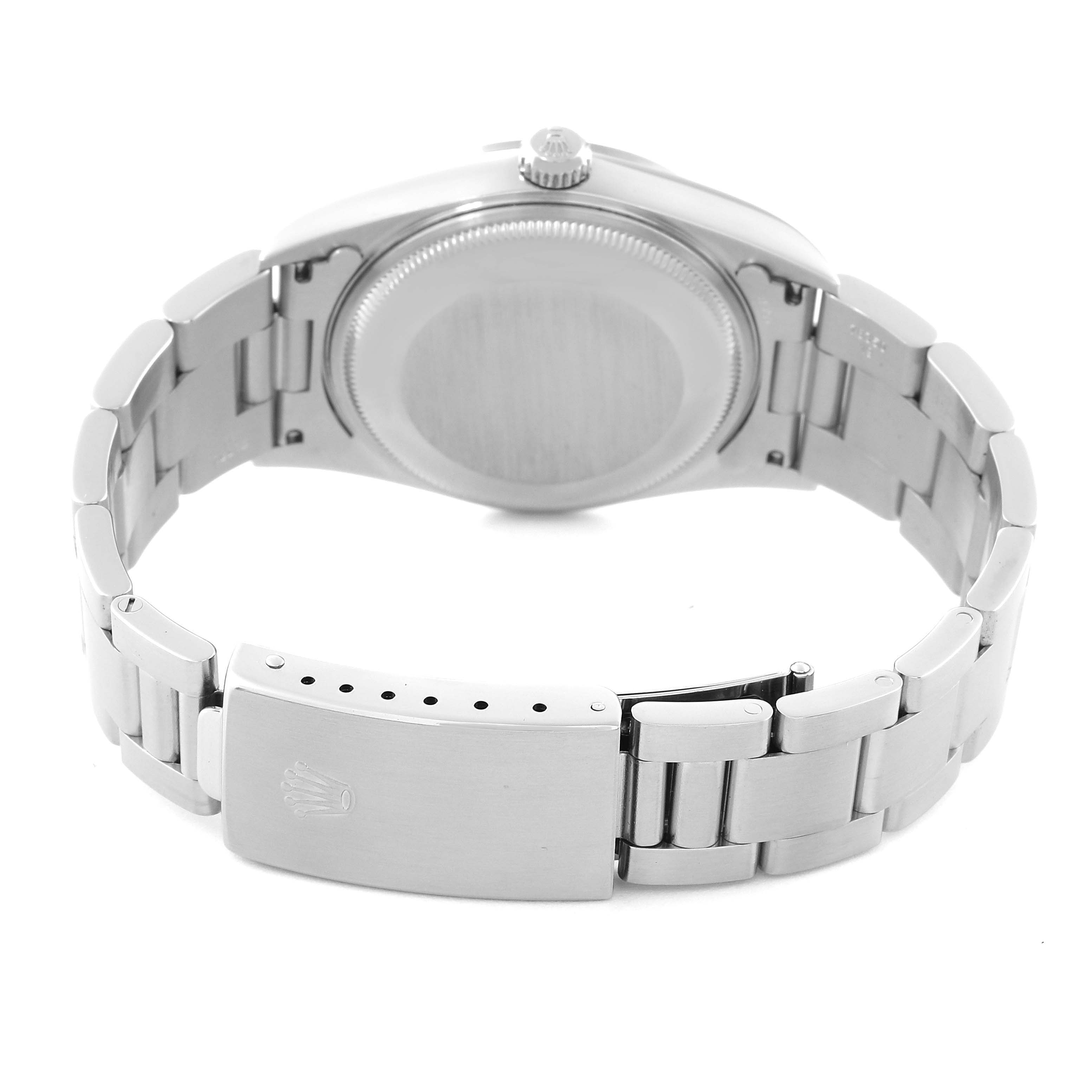 The image shows the back and bracelet clasp of a Rolex Air-King 14000M Men's Stainless Steel Black Dial 14000M Men's Stainless Steel Black Dial watch from a rear angle.