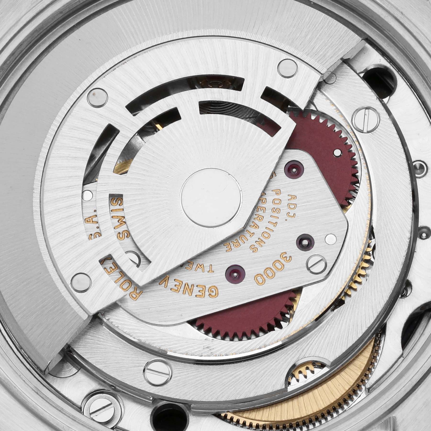 This image shows the movement and internal mechanics of a Rolex Air-King 14010 Men's Stainless Steel Black Dial 14010 Men's Stainless Steel Black Dial watch from a close-up angle.