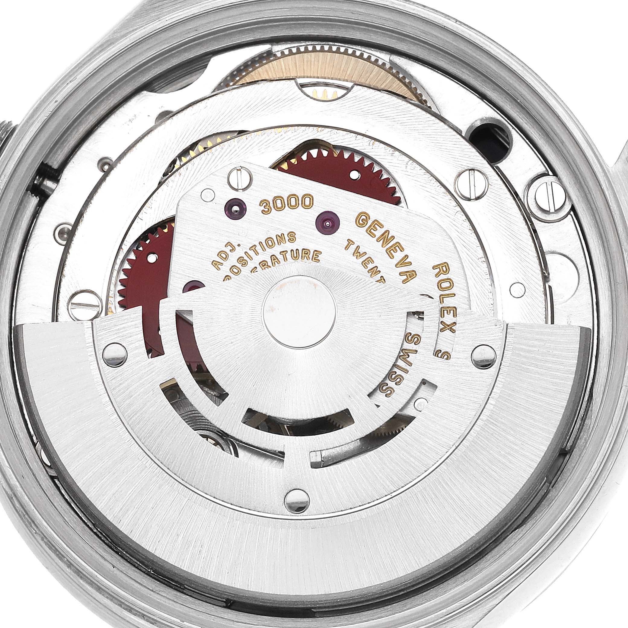 This image shows the movement and internal mechanics of the Rolex Air-King 14010 Men's Stainless Steel Black Dial 14010 Men's Stainless Steel Black Dial watch from a top-down angle.