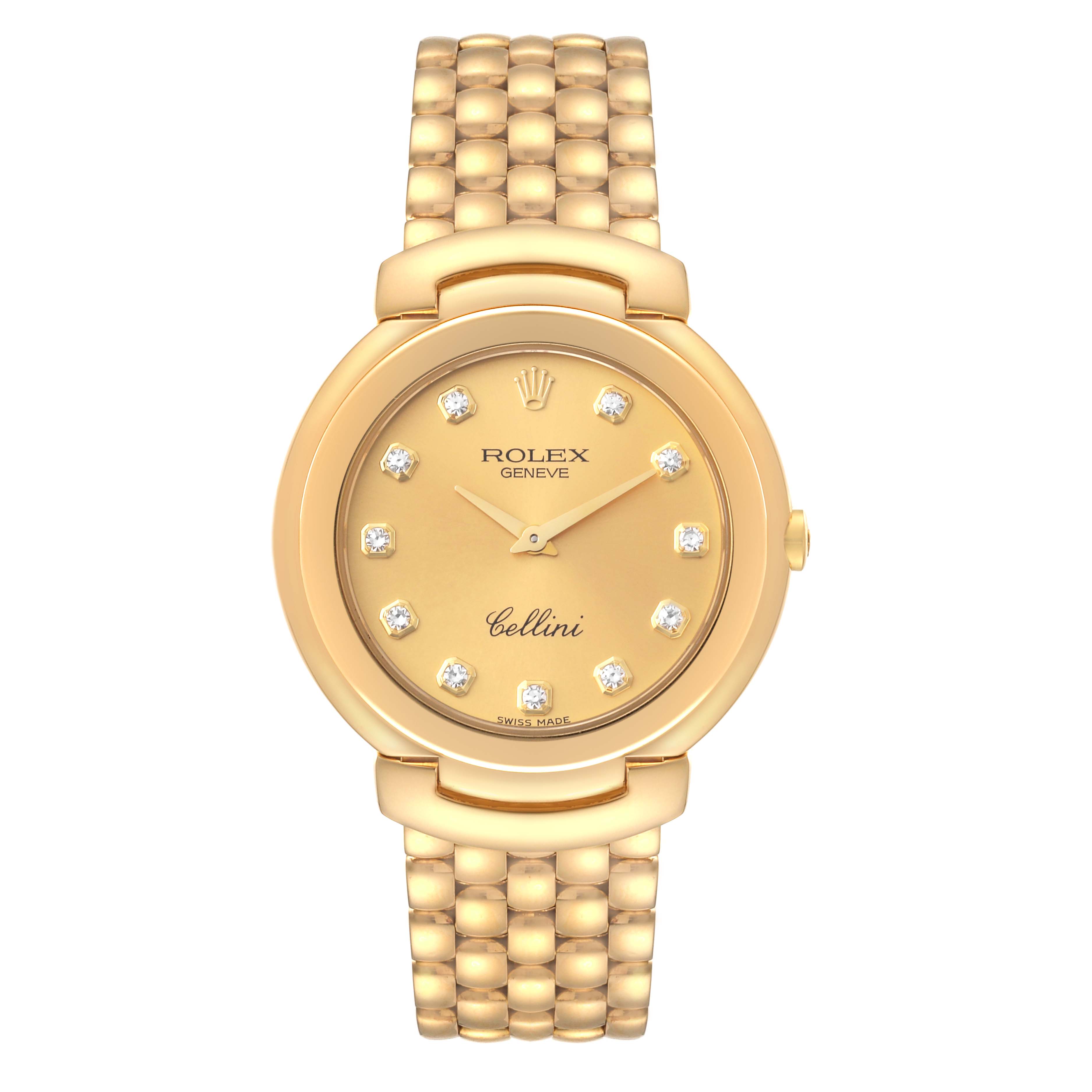 The image shows a front view of a Rolex Cellini 6622 Men's Yellow Gold Champagne Dial 6622 Men's Yellow Gold Champagne Dial watch displaying the face, bezel, and bracelet.