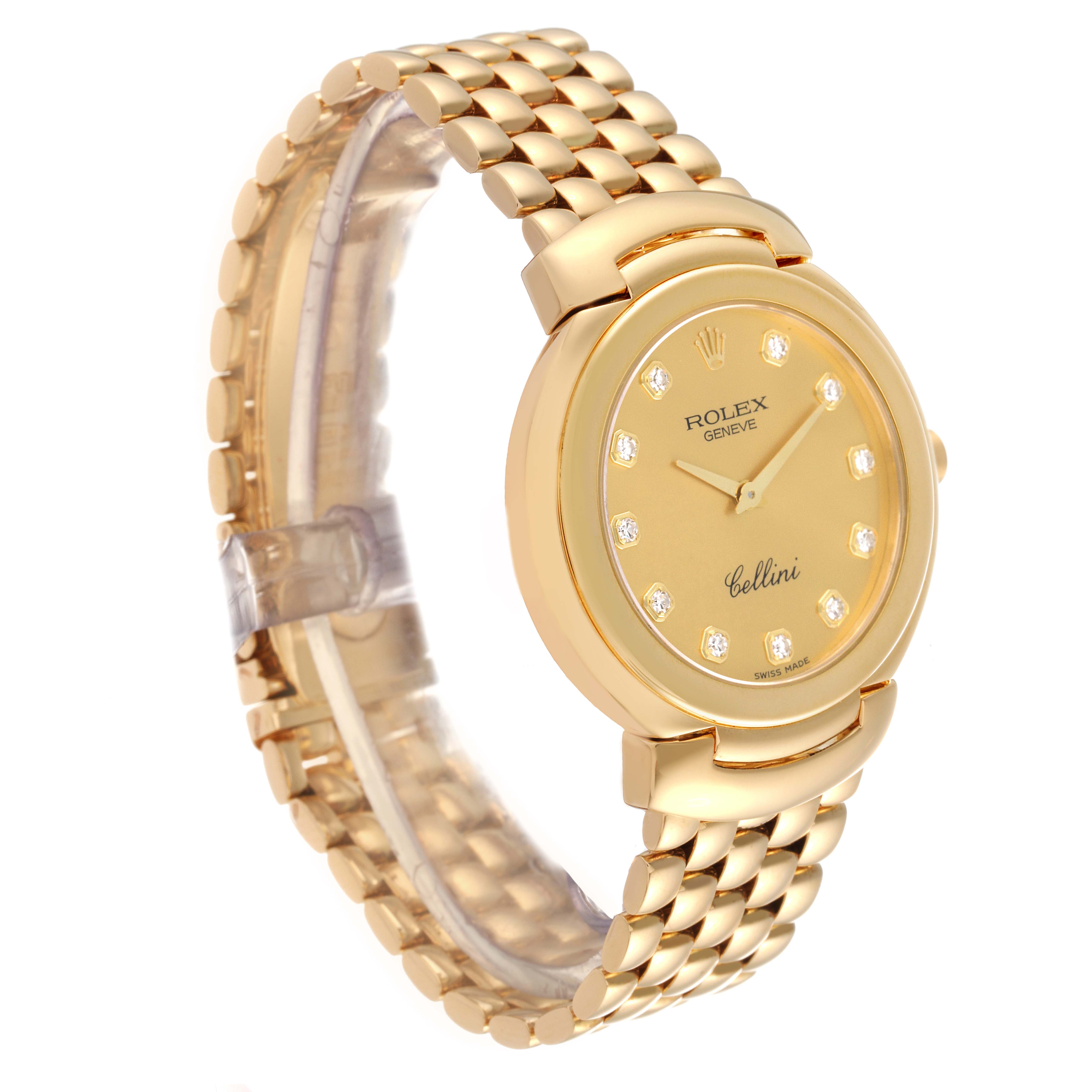 The Rolex Cellini 6622 Men's Yellow Gold Champagne Dial 6622 Men's Yellow Gold Champagne Dial watch is shown at an angle displaying the face, bezel, and part of the bracelet.