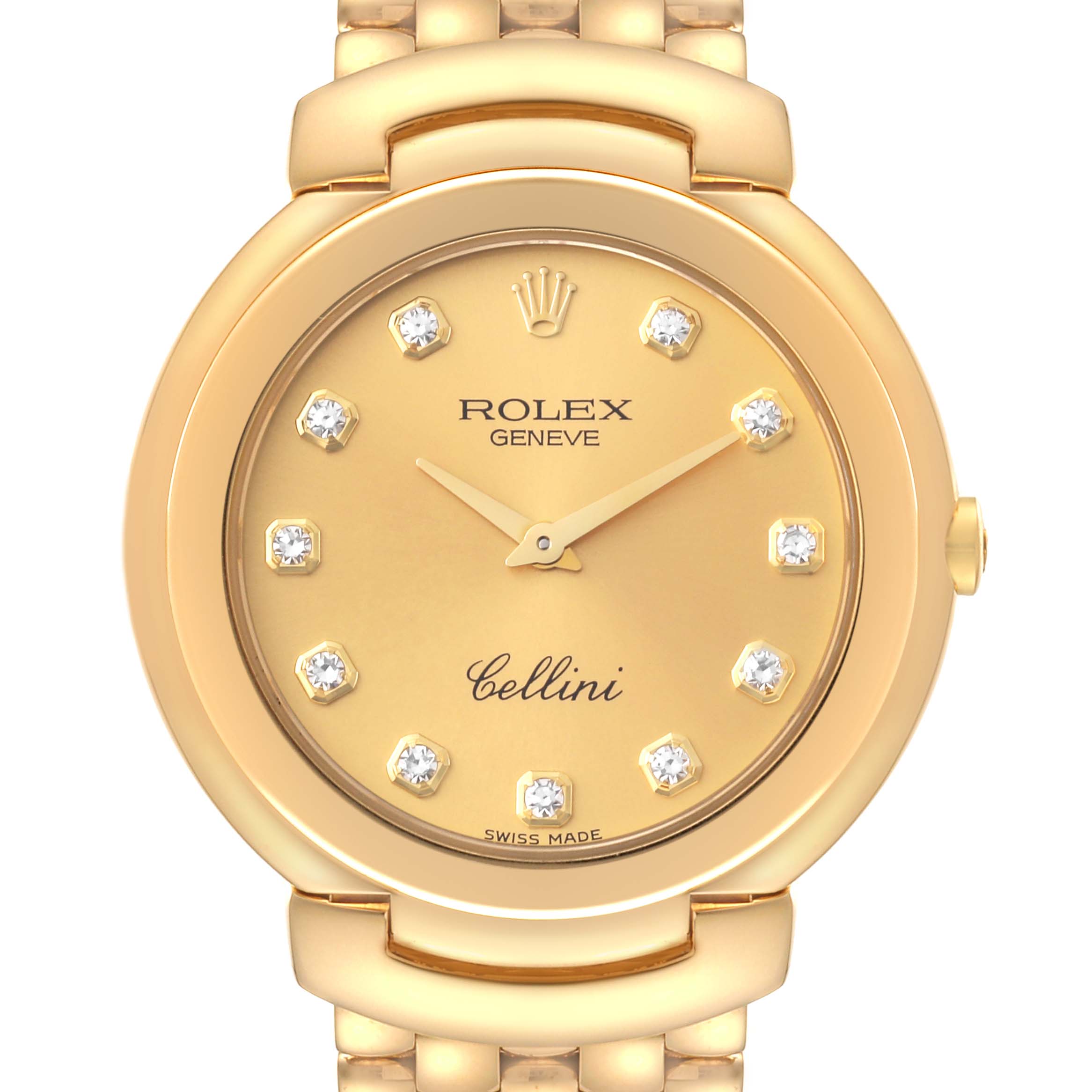 The image shows a front view of a Rolex Cellini 6622 Men's Yellow Gold Champagne Dial 6622 Men's Yellow Gold Champagne Dial watch, displaying its face, bezel, and part of the bracelet.