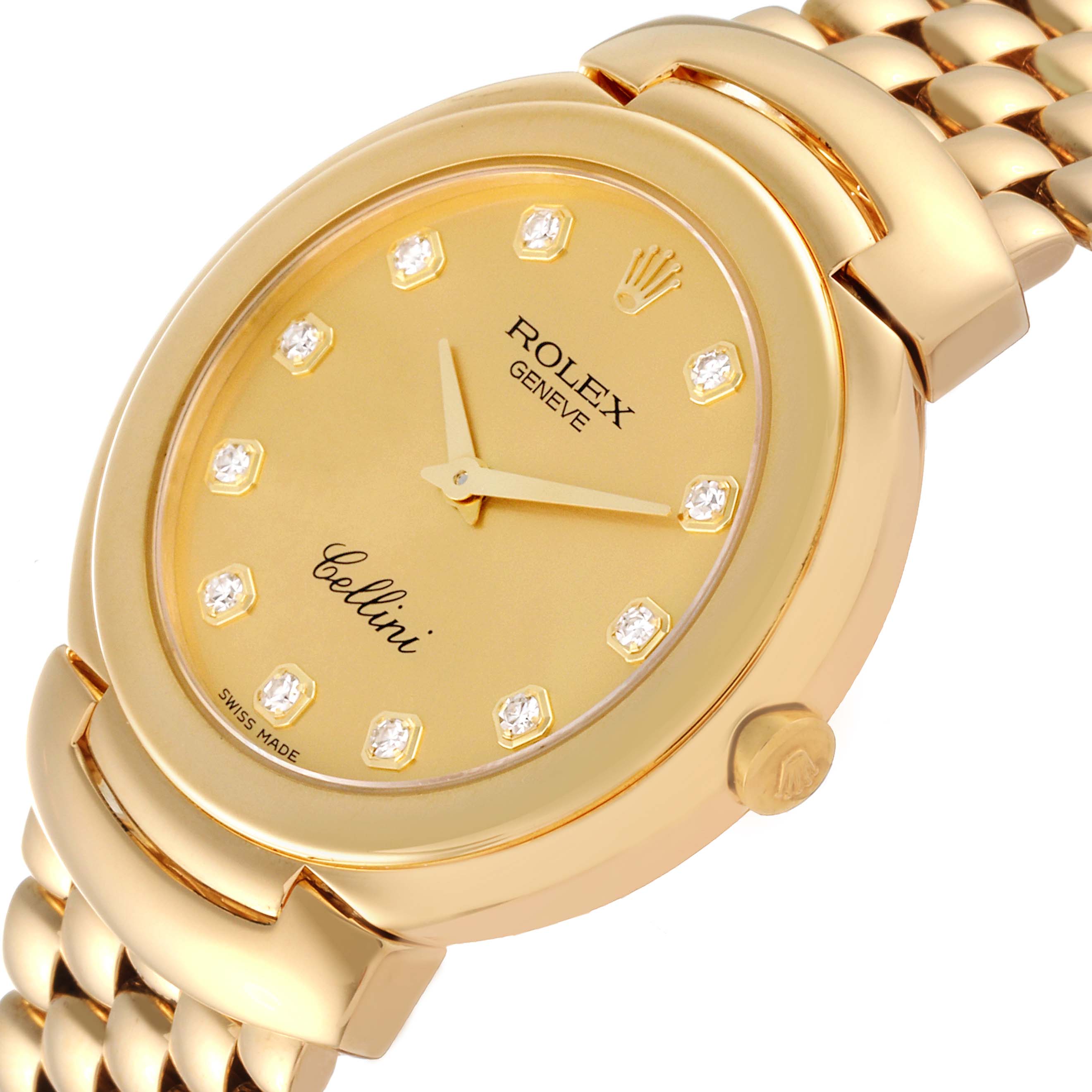 This Rolex Cellini 6622 Men's Yellow Gold Champagne Dial 6622 Men's Yellow Gold Champagne Dial watch is shown at an angled top-down view displaying its face, bezel, crown, and part of its bracelet.